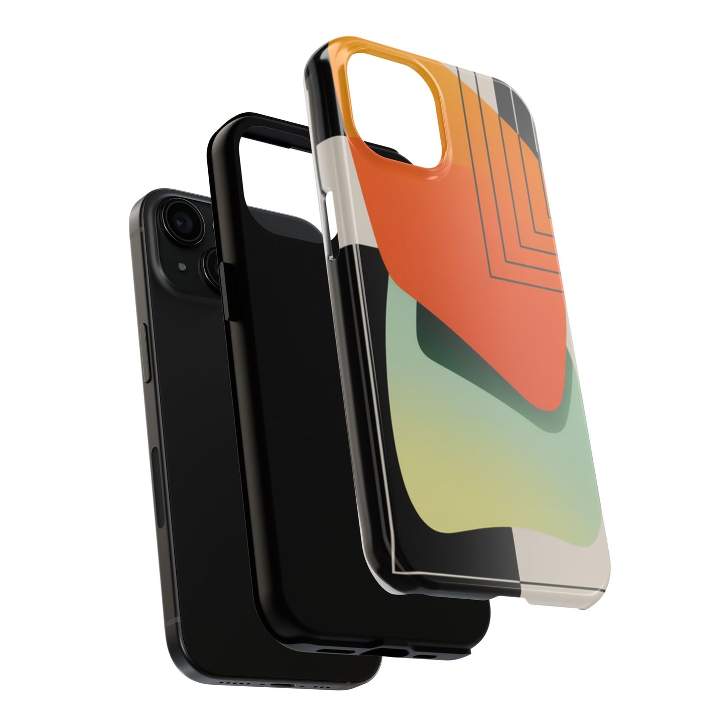 Abstract Geometric Tough Phone Case — Bold Orange & Green Modern Design