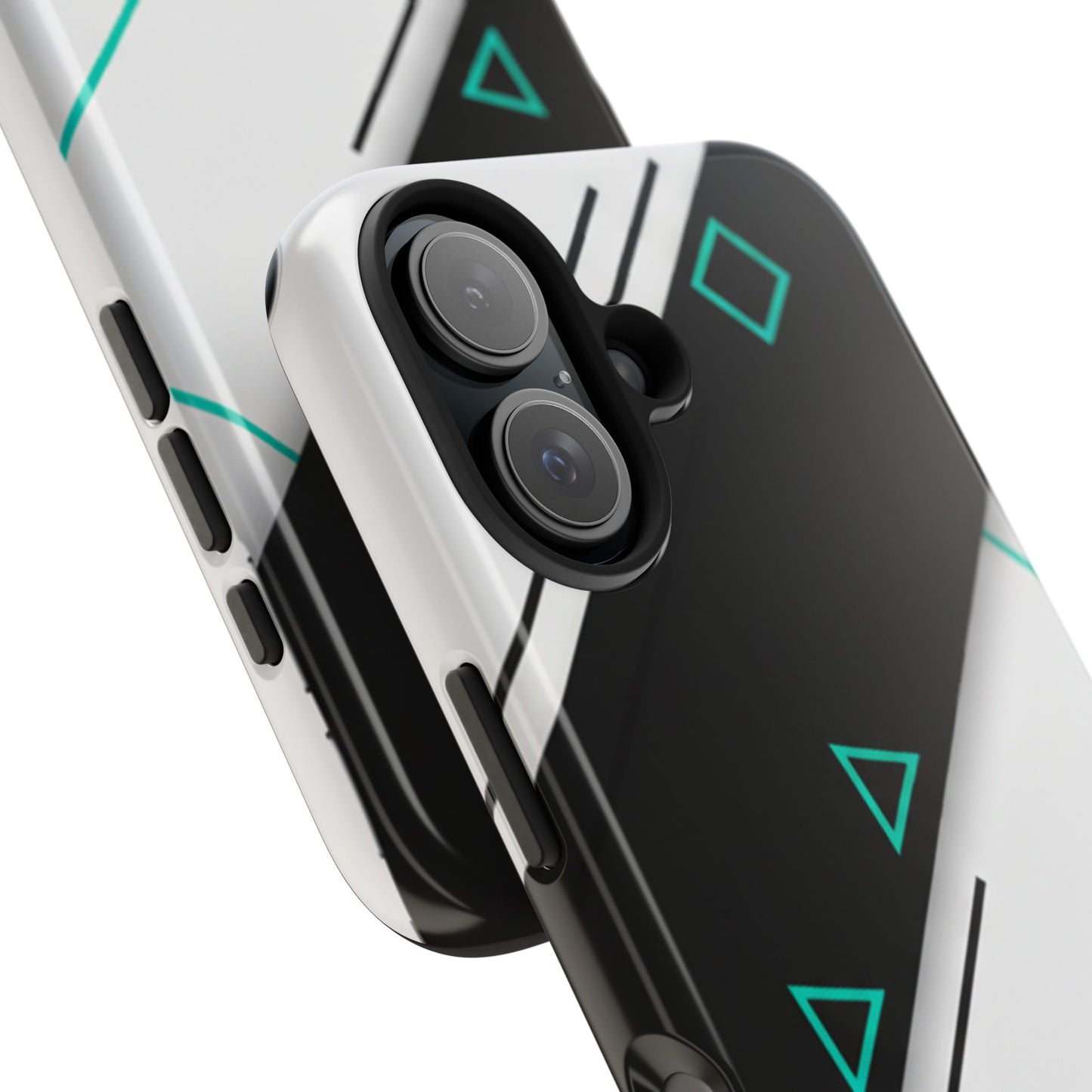 Tough Phone Case — Geometric Black & Teal Protective Cover