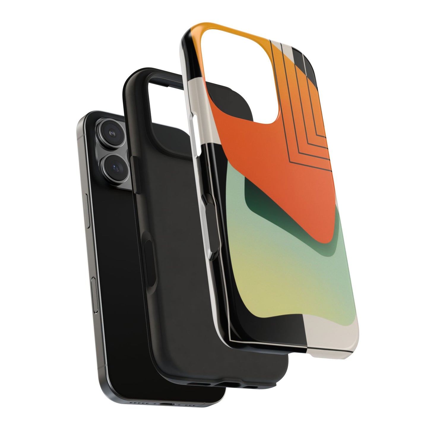 Abstract Geometric Tough Phone Case — Bold Orange & Green Modern Design