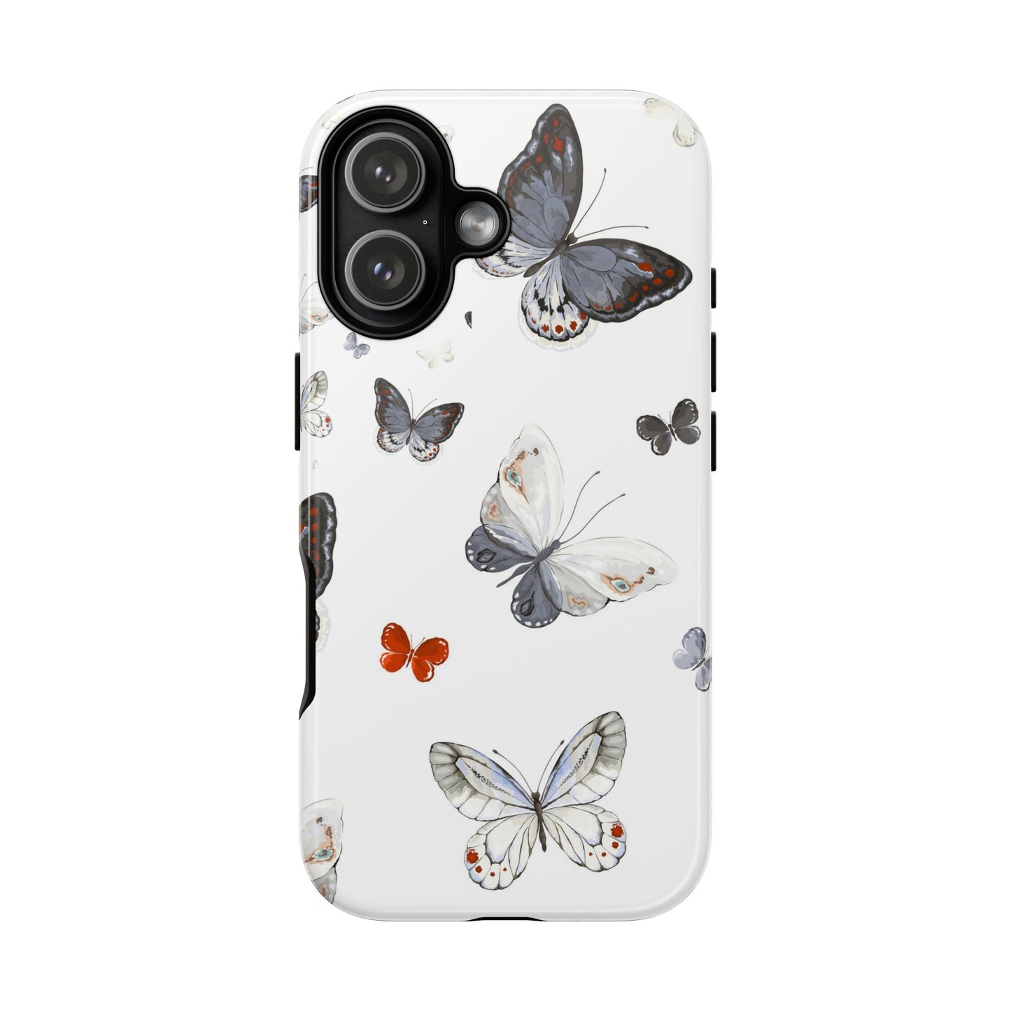 Butterfly Pattern Tough Phone Case — Delicate Gray & White Butterflies