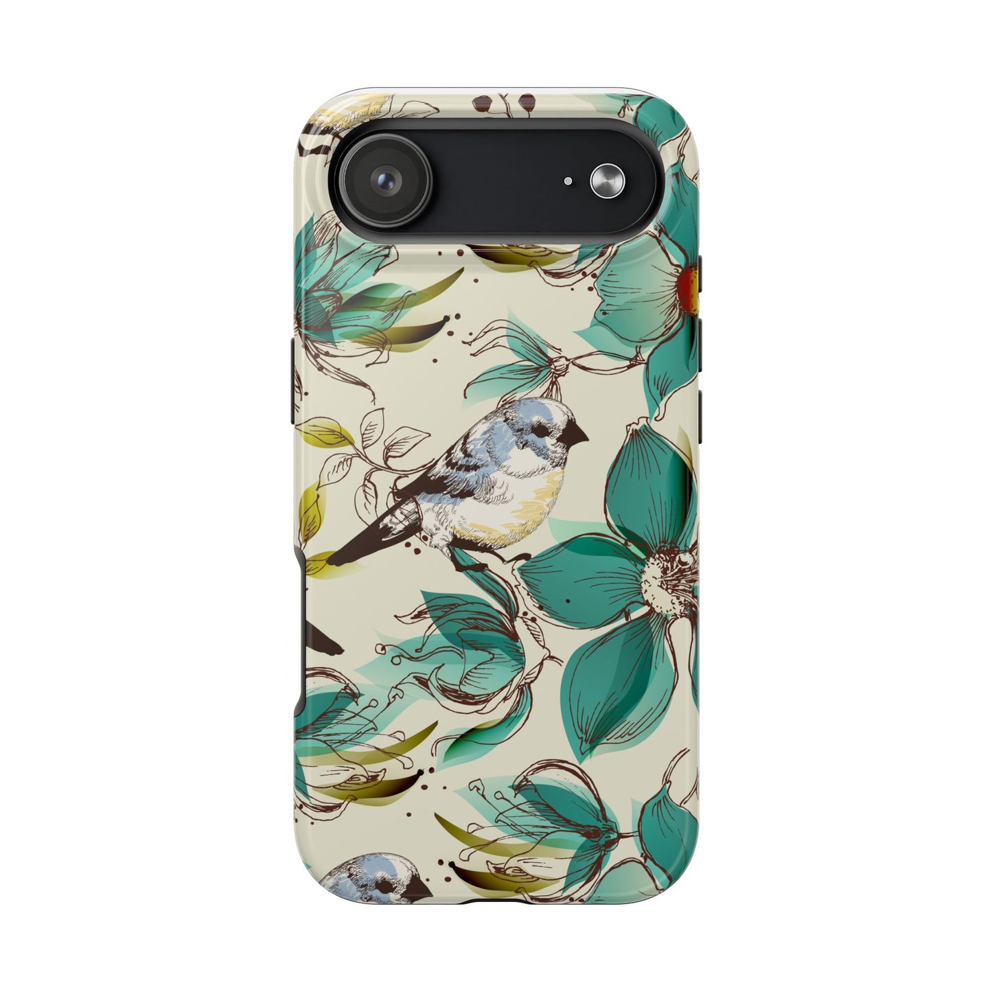 Tough Phone Case — Teal Floral & Songbird Protective Phone Cover