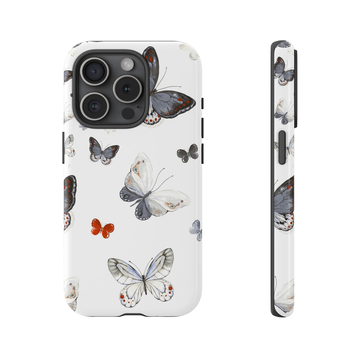 Butterfly Pattern Tough Phone Case — Delicate Gray & White Butterflies