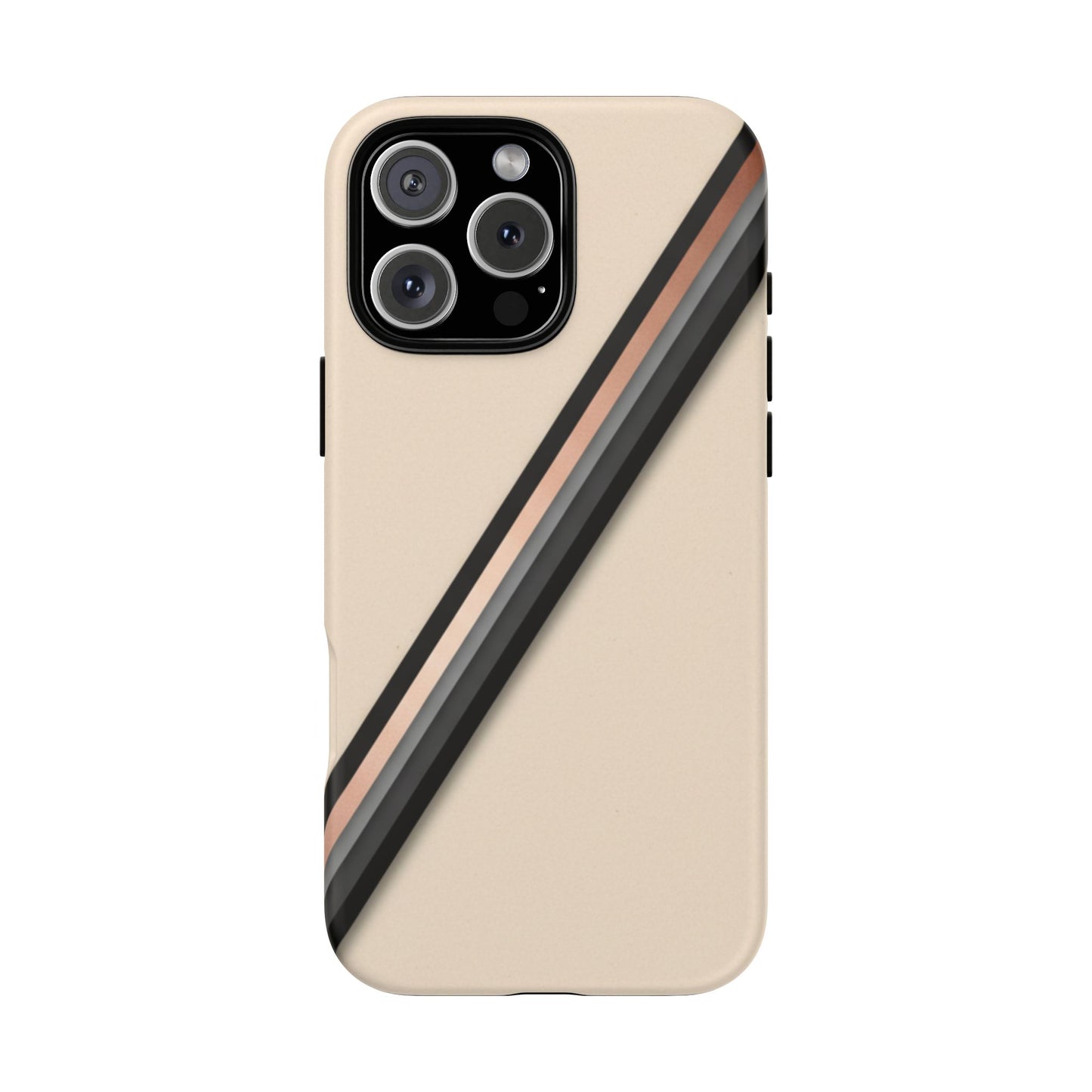 Minimal Diagonal Stripe Tough Phone Case — Protective Beige & Black Design