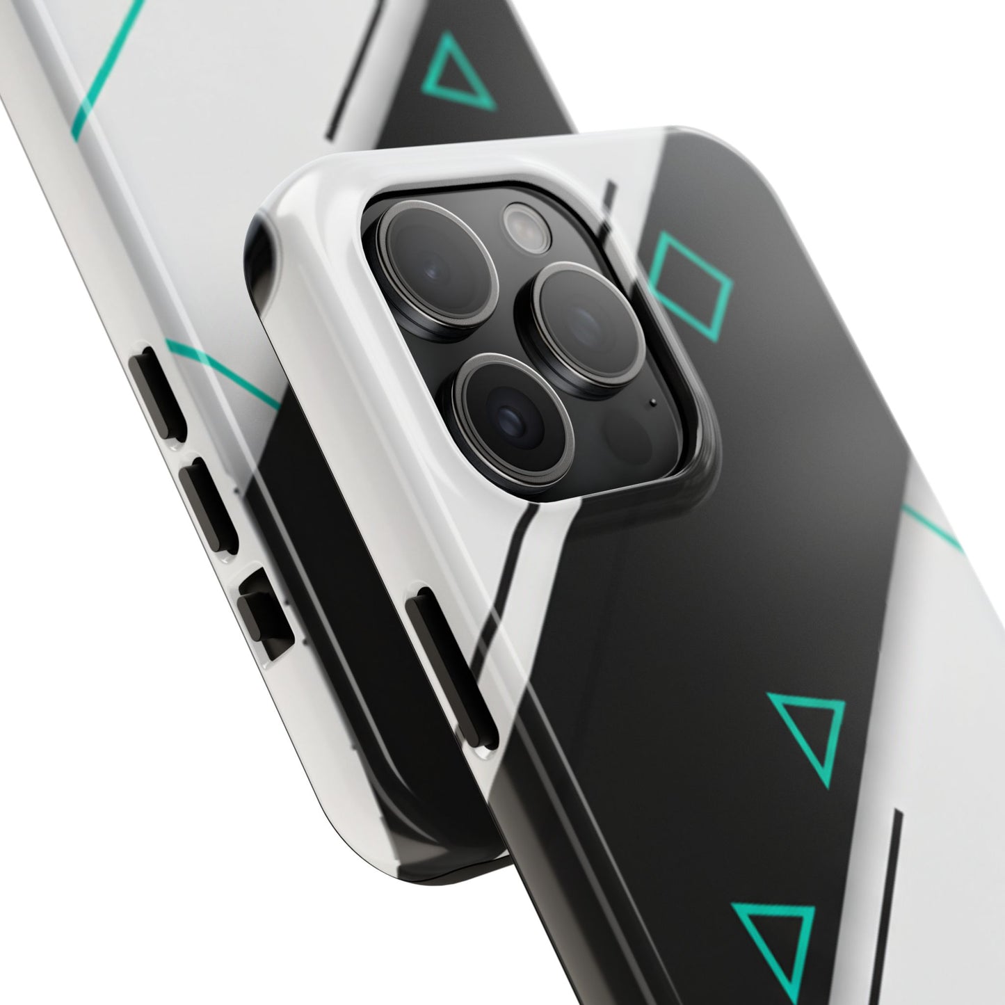 Tough Phone Case — Geometric Black & Teal Protective Cover