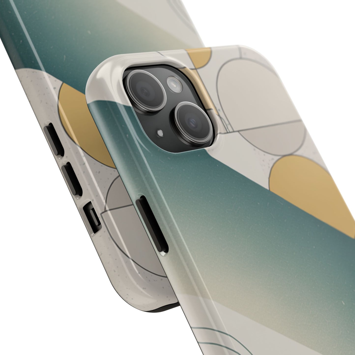 Abstract Geometric Tough Phone Case — Green Gradient with Gold Circles