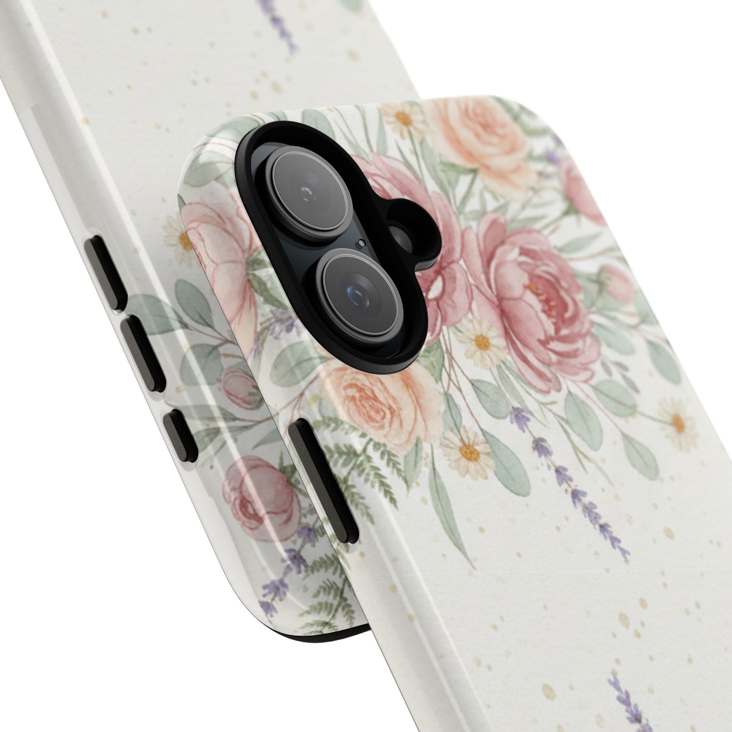 Floral Watercolor Tough Phone Case — Blush Roses & Lavender Protective Cover