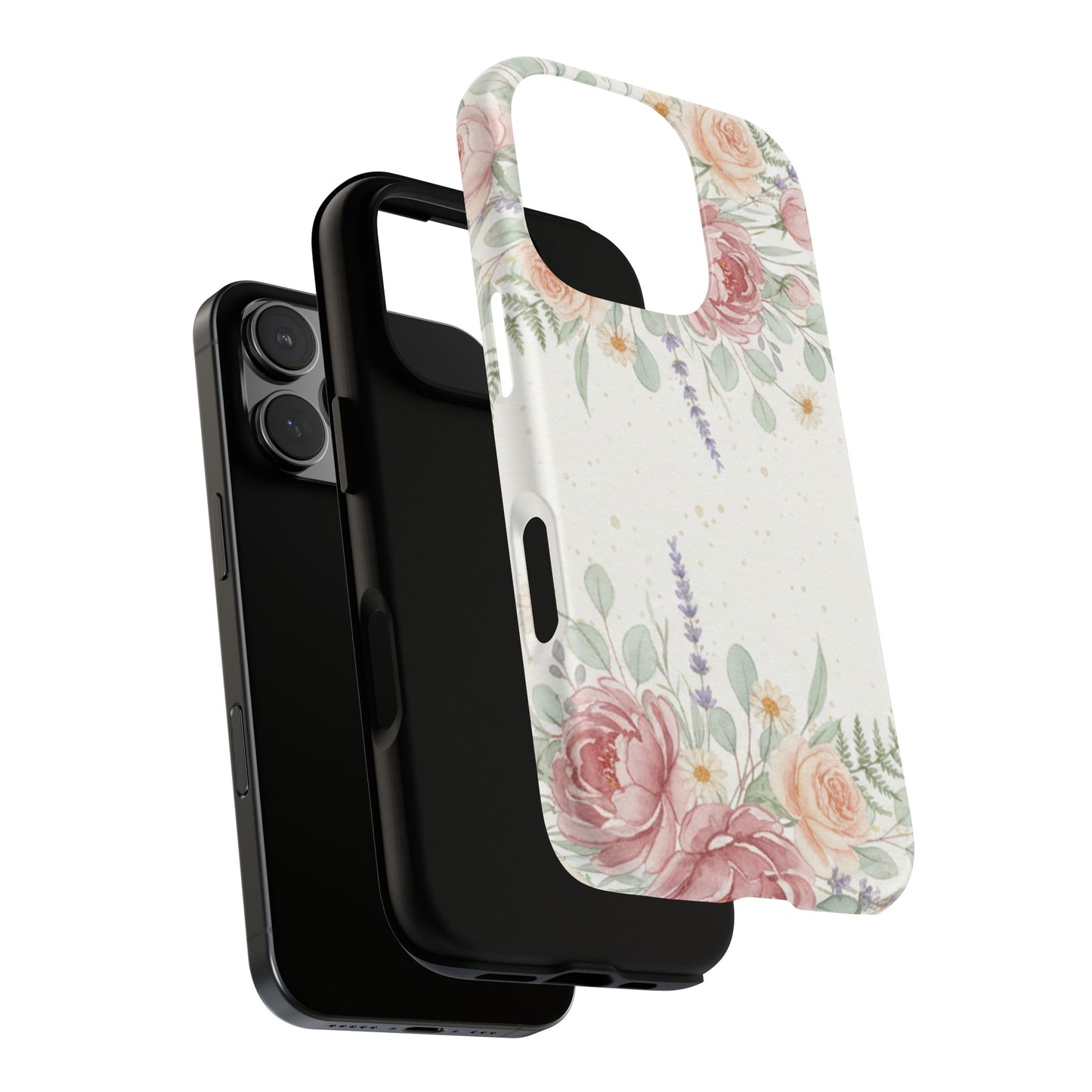 Floral Watercolor Tough Phone Case — Blush Roses & Lavender Protective Cover