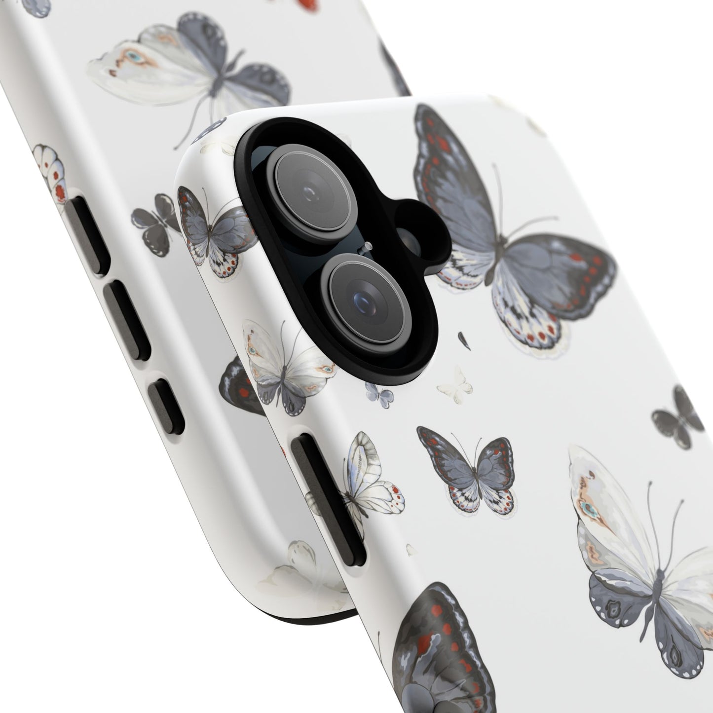 Butterfly Pattern Tough Phone Case — Delicate Gray & White Butterflies