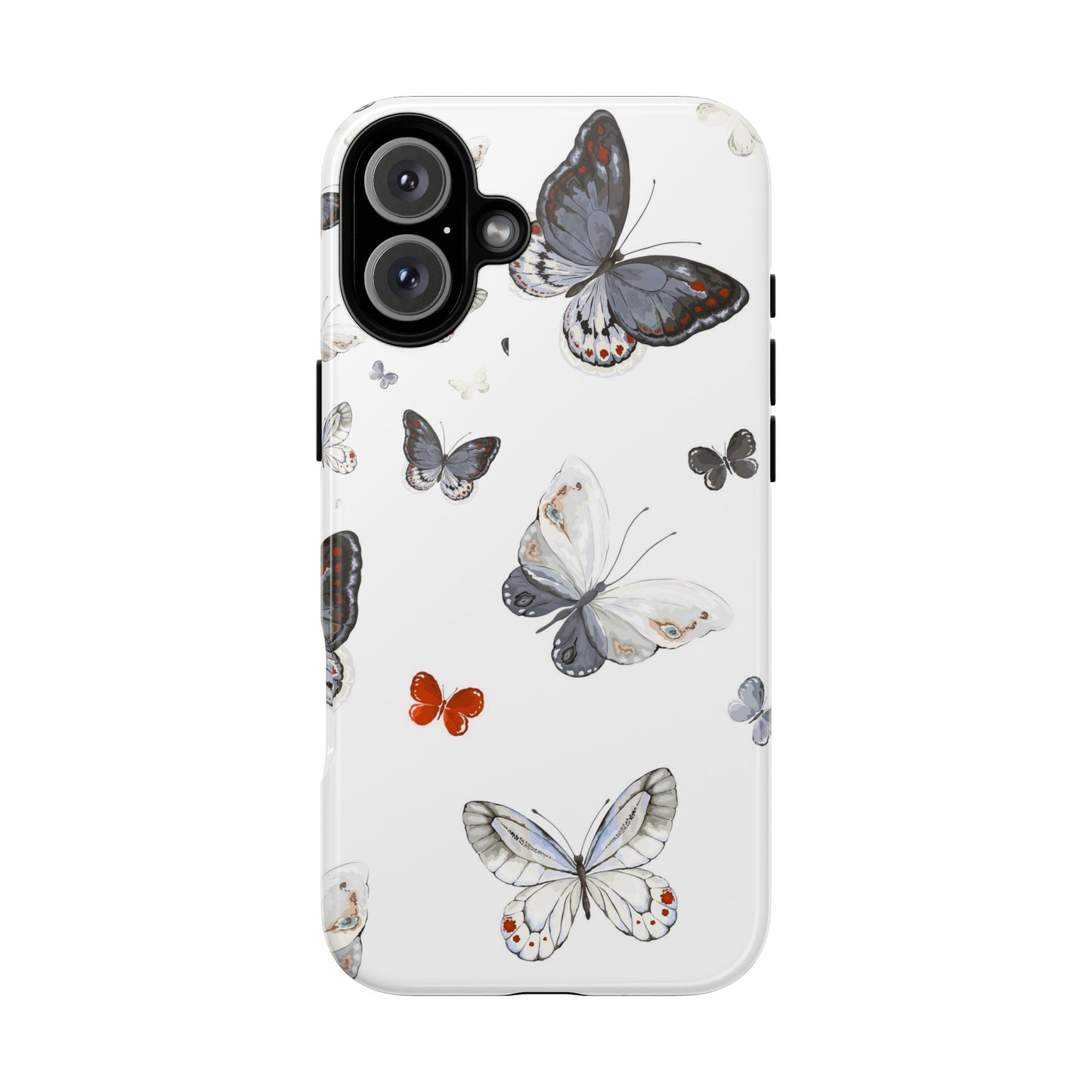 Butterfly Pattern Tough Phone Case — Delicate Gray & White Butterflies