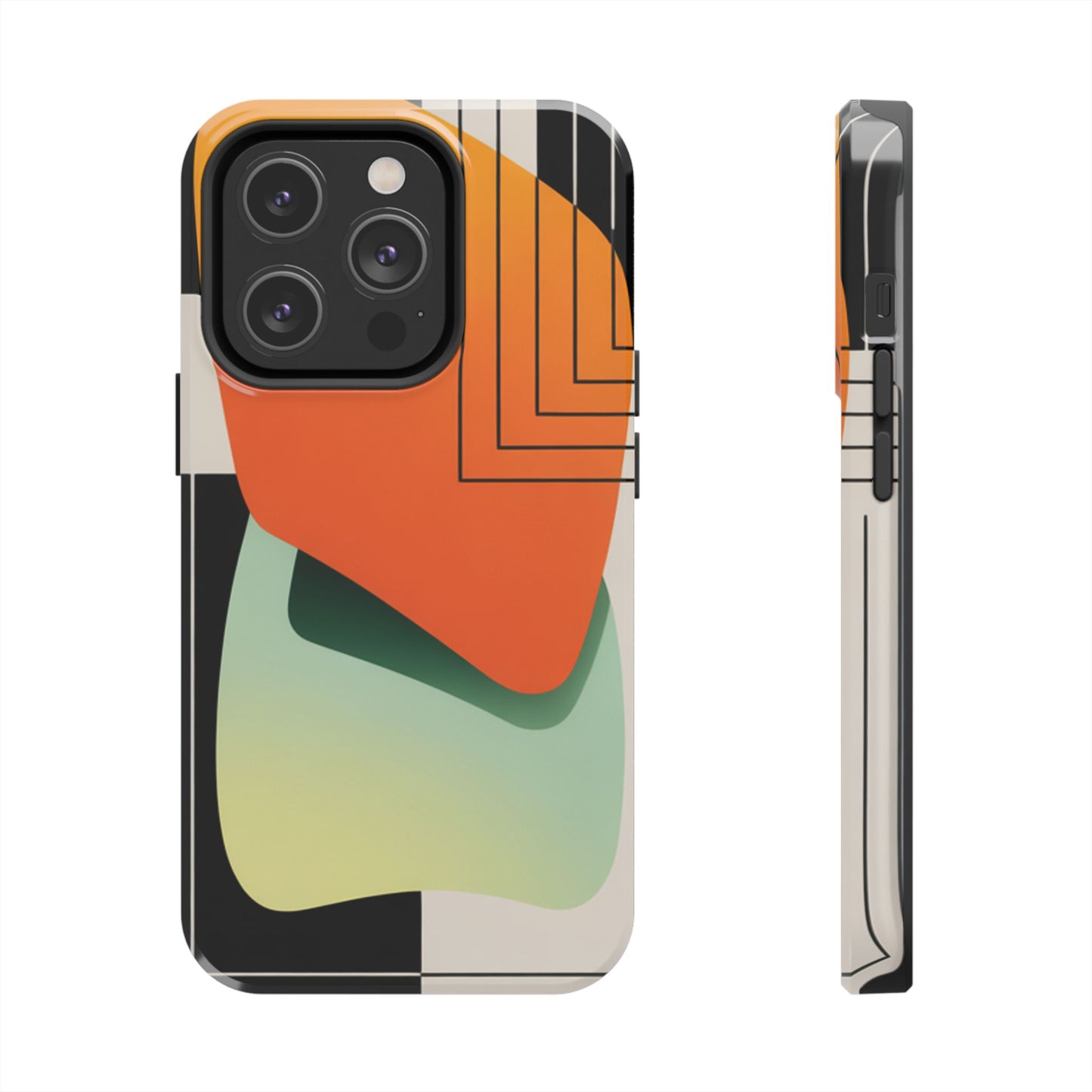 Abstract Geometric Tough Phone Case — Bold Orange & Green Modern Design