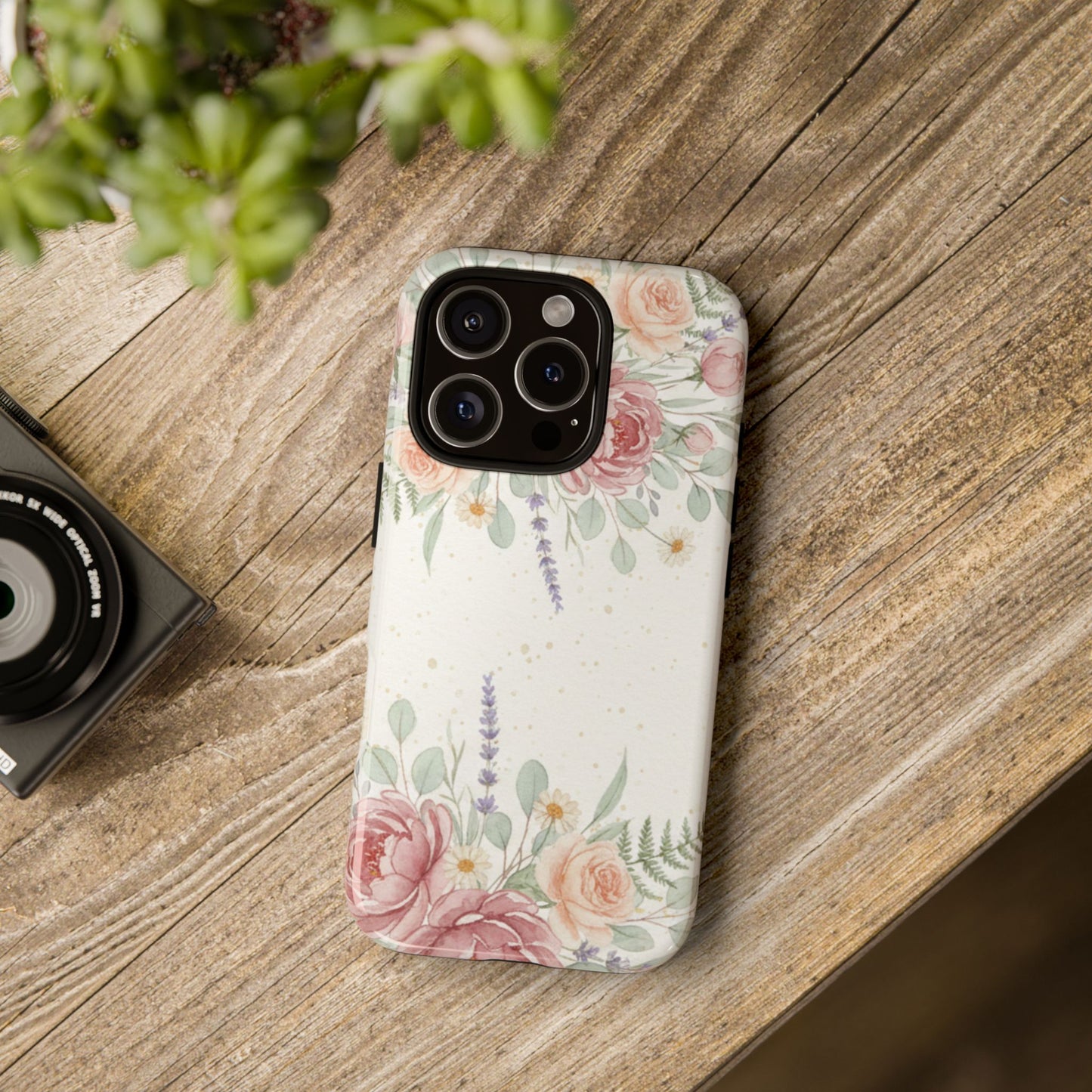 Floral Watercolor Tough Phone Case — Blush Roses & Lavender Protective Cover