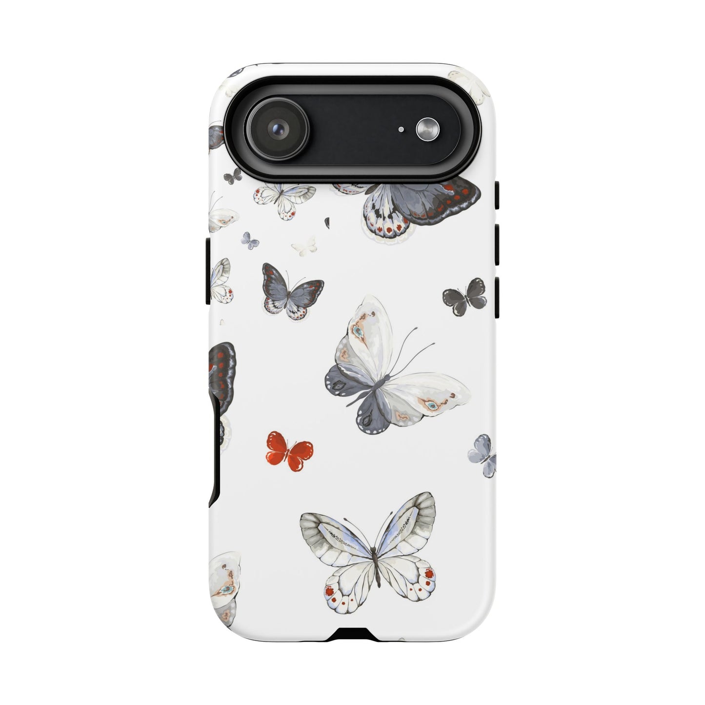 Butterfly Pattern Tough Phone Case — Delicate Gray & White Butterflies