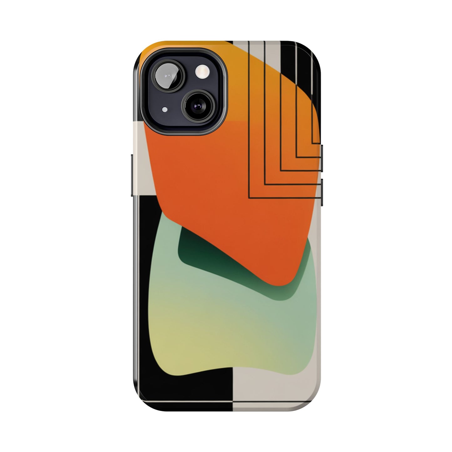 Abstract Geometric Tough Phone Case — Bold Orange & Green Modern Design
