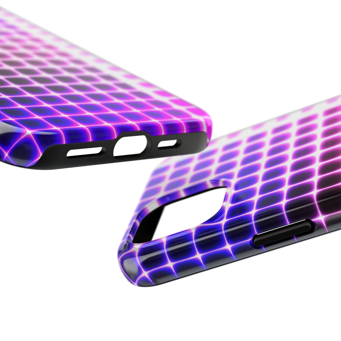 Purple Neon Grid Tough Phone Case — Retro Disco Pixel Pattern