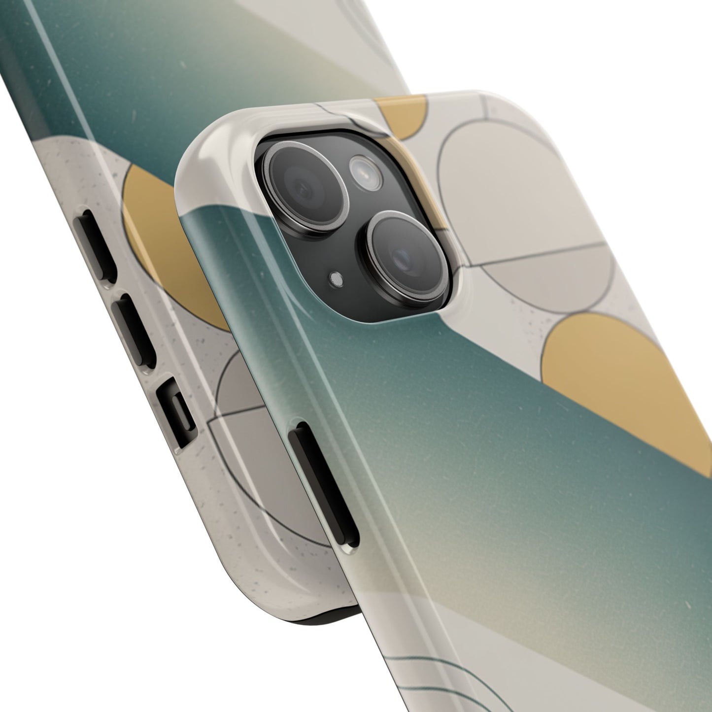 Abstract Geometric Tough Phone Case — Green Gradient with Gold Circles