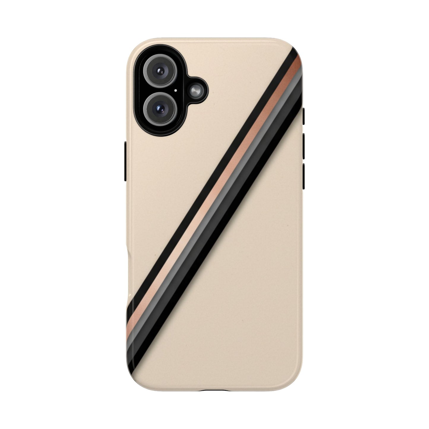 Minimal Diagonal Stripe Tough Phone Case — Protective Beige & Black Design