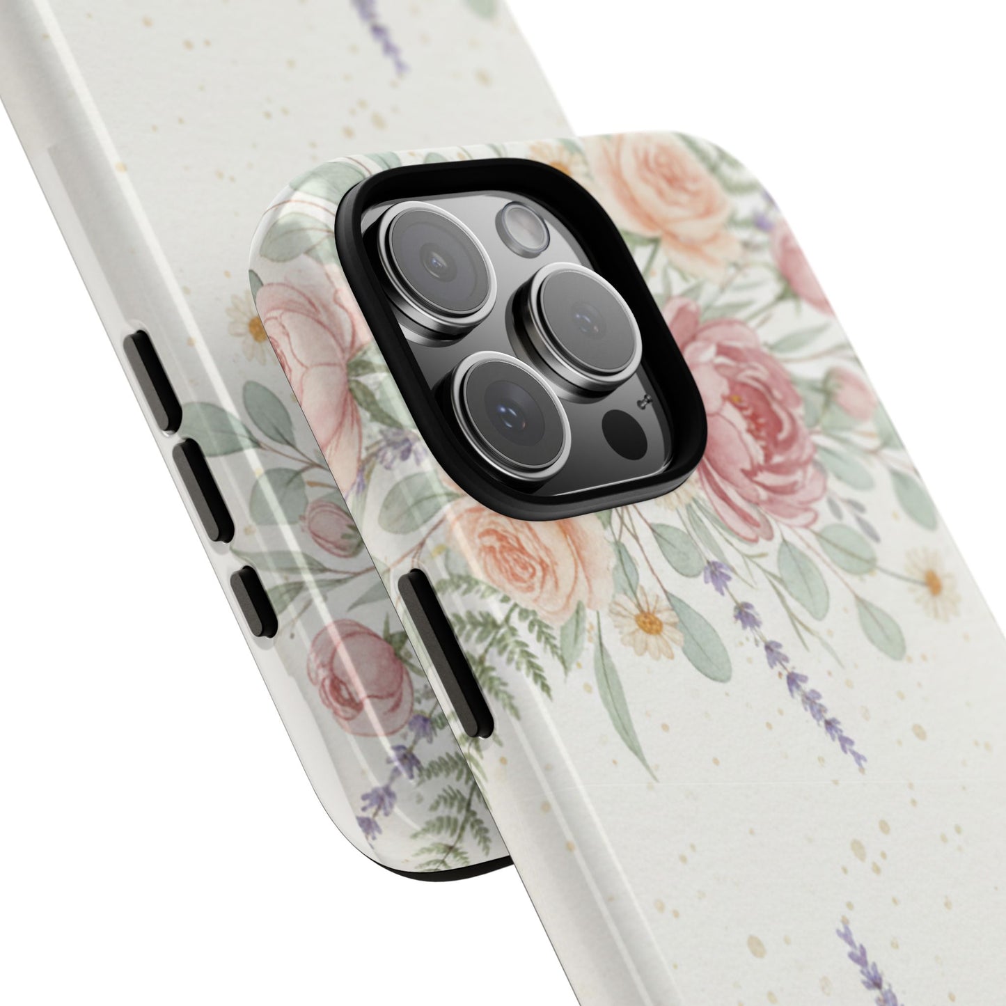 Floral Watercolor Tough Phone Case — Blush Roses & Lavender Protective Cover