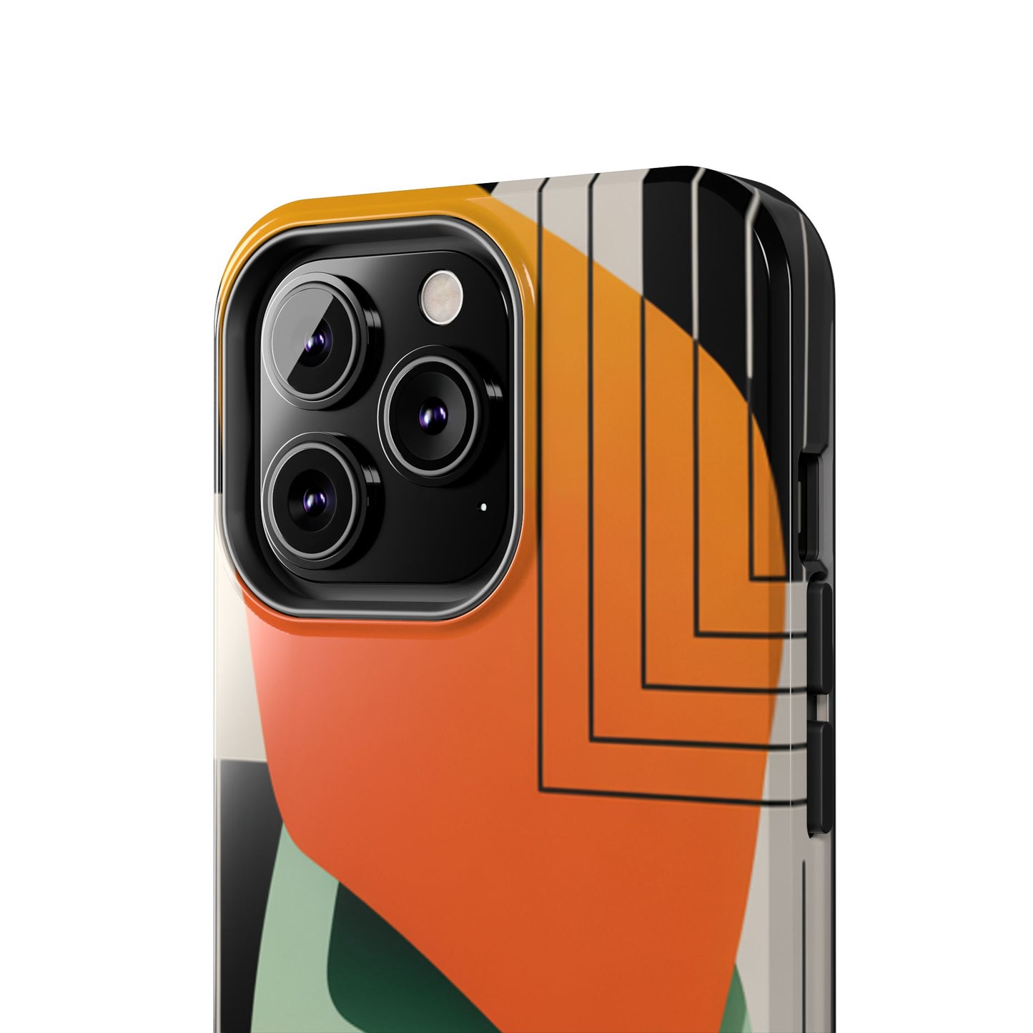 Abstract Geometric Tough Phone Case — Bold Orange & Green Modern Design