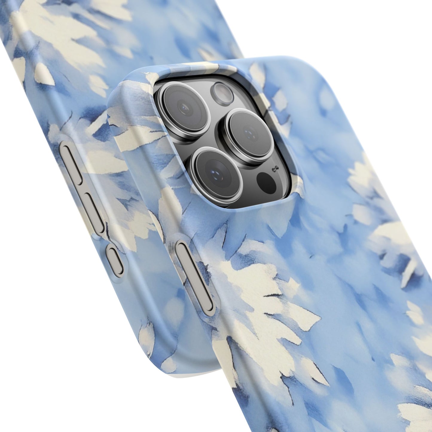 Blue Floral Snap Phone Case — Soft Watercolor Petal Design