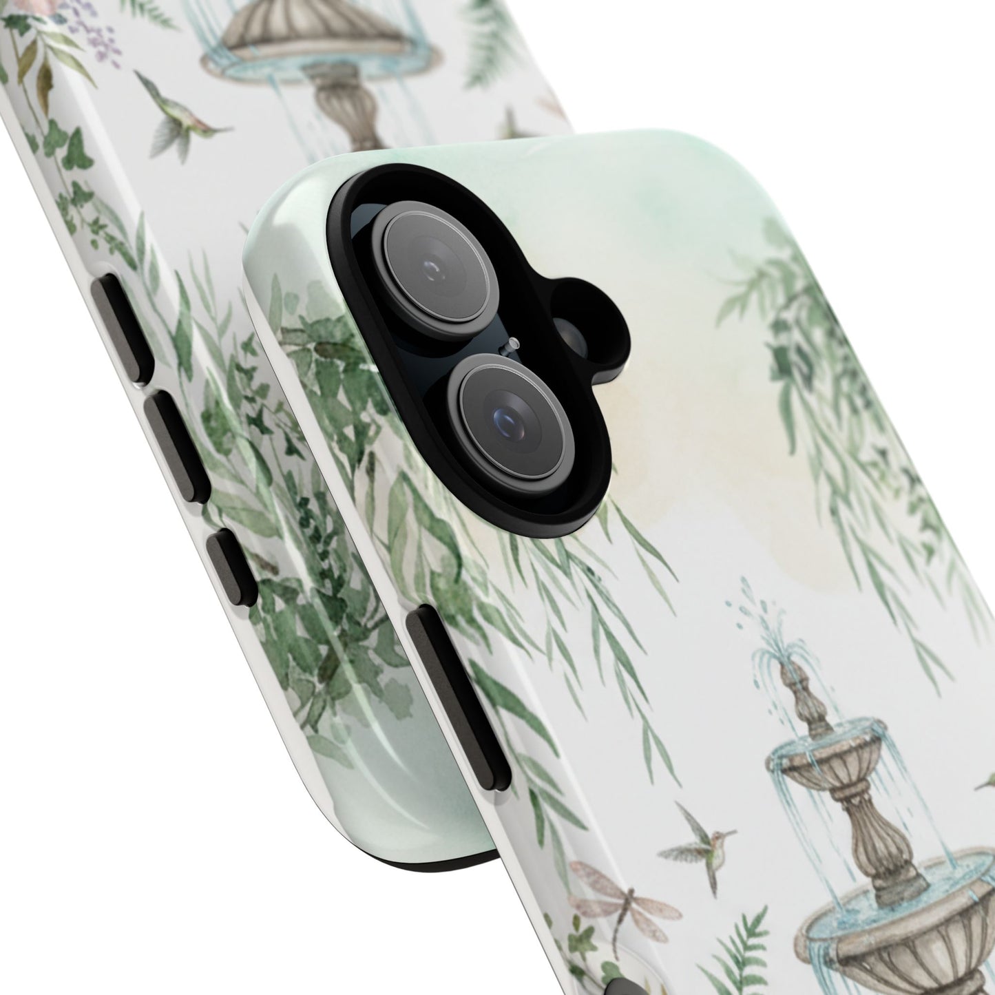 Floral Garden Fountain Phone Case — Pastel Hummingbird Protective Cover
