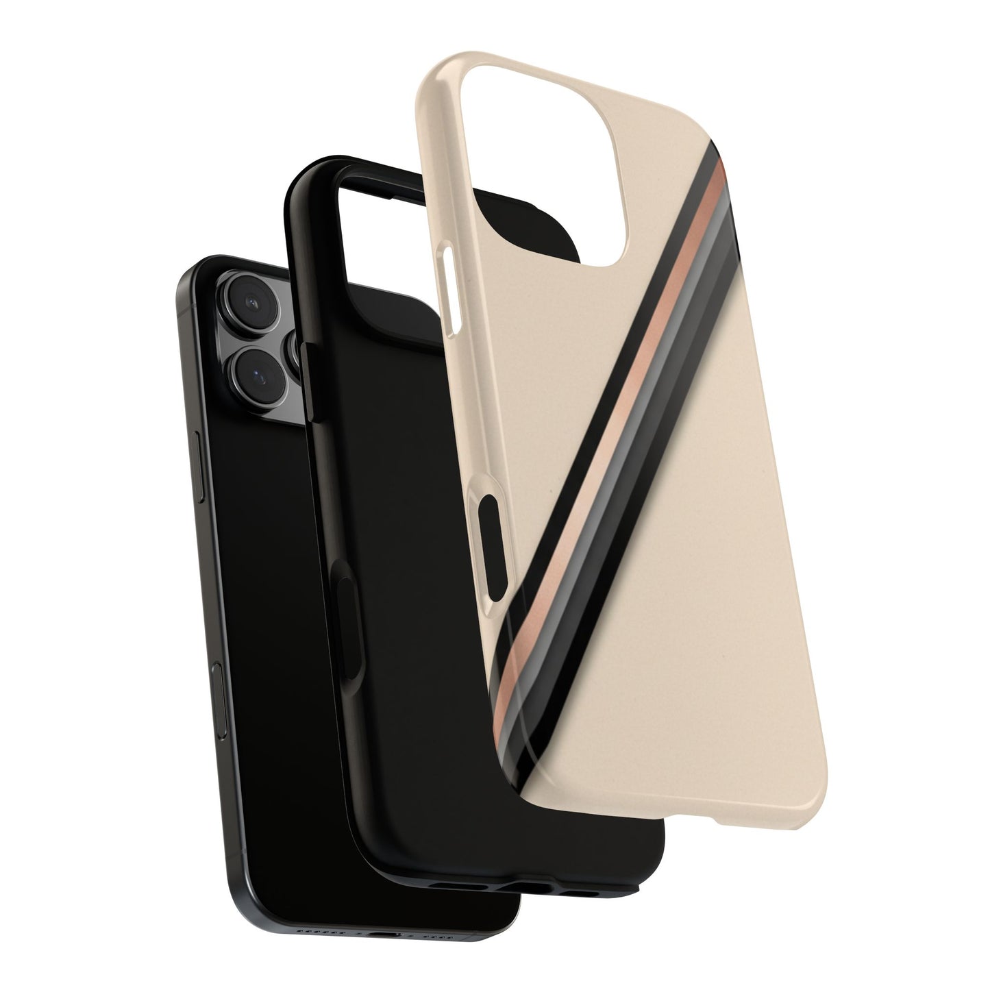 Minimal Diagonal Stripe Tough Phone Case — Protective Beige & Black Design