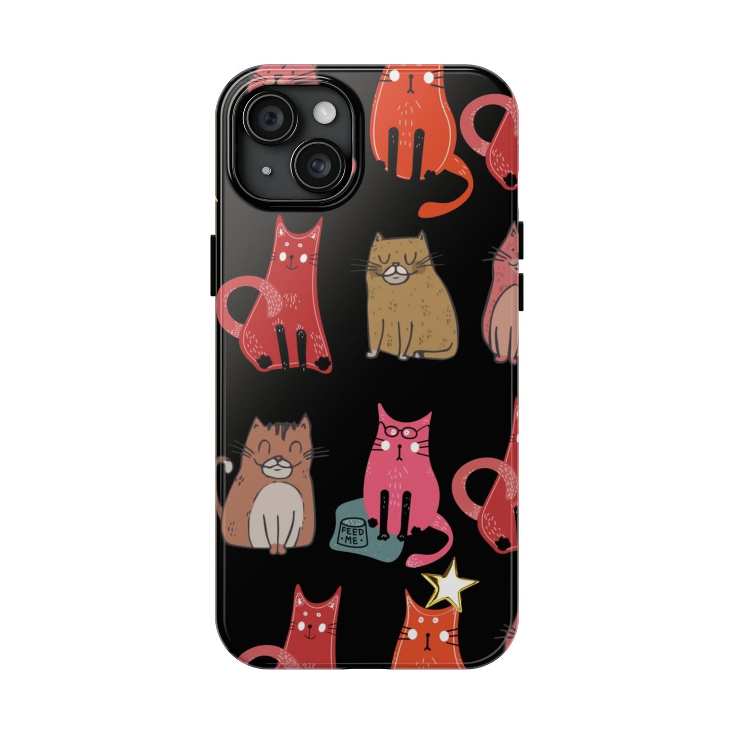 Starry Black Cats Tough Phone Case — Protective iPhone Case with Celestial Cat Pattern