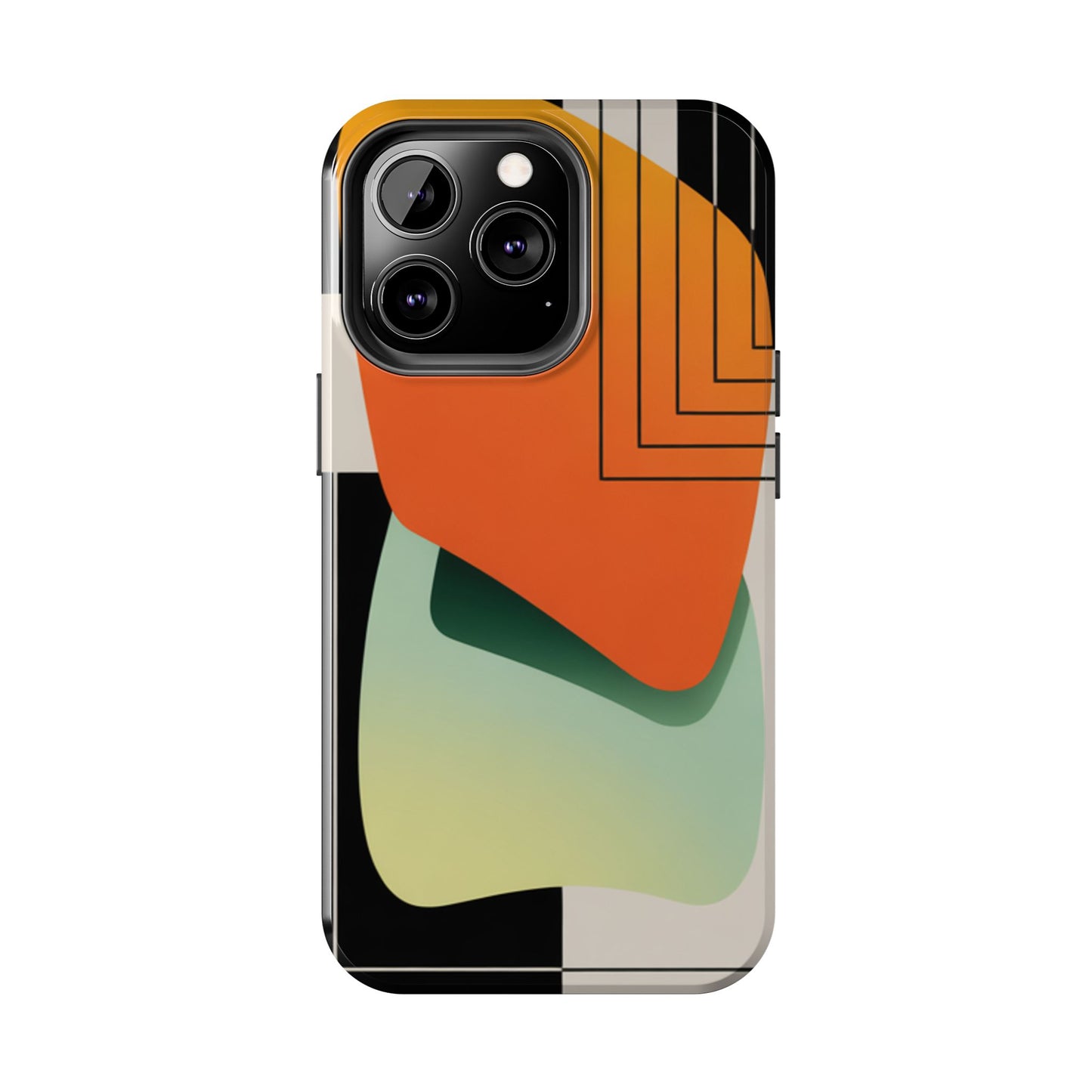 Abstract Geometric Tough Phone Case — Bold Orange & Green Modern Design