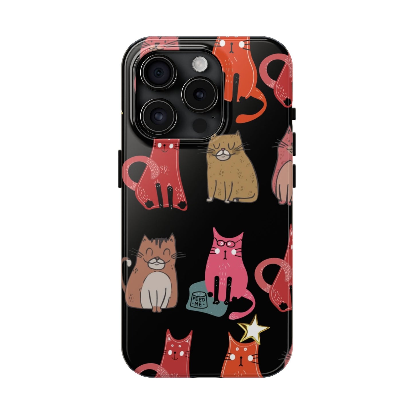 Starry Black Cats Tough Phone Case — Protective iPhone Case with Celestial Cat Pattern