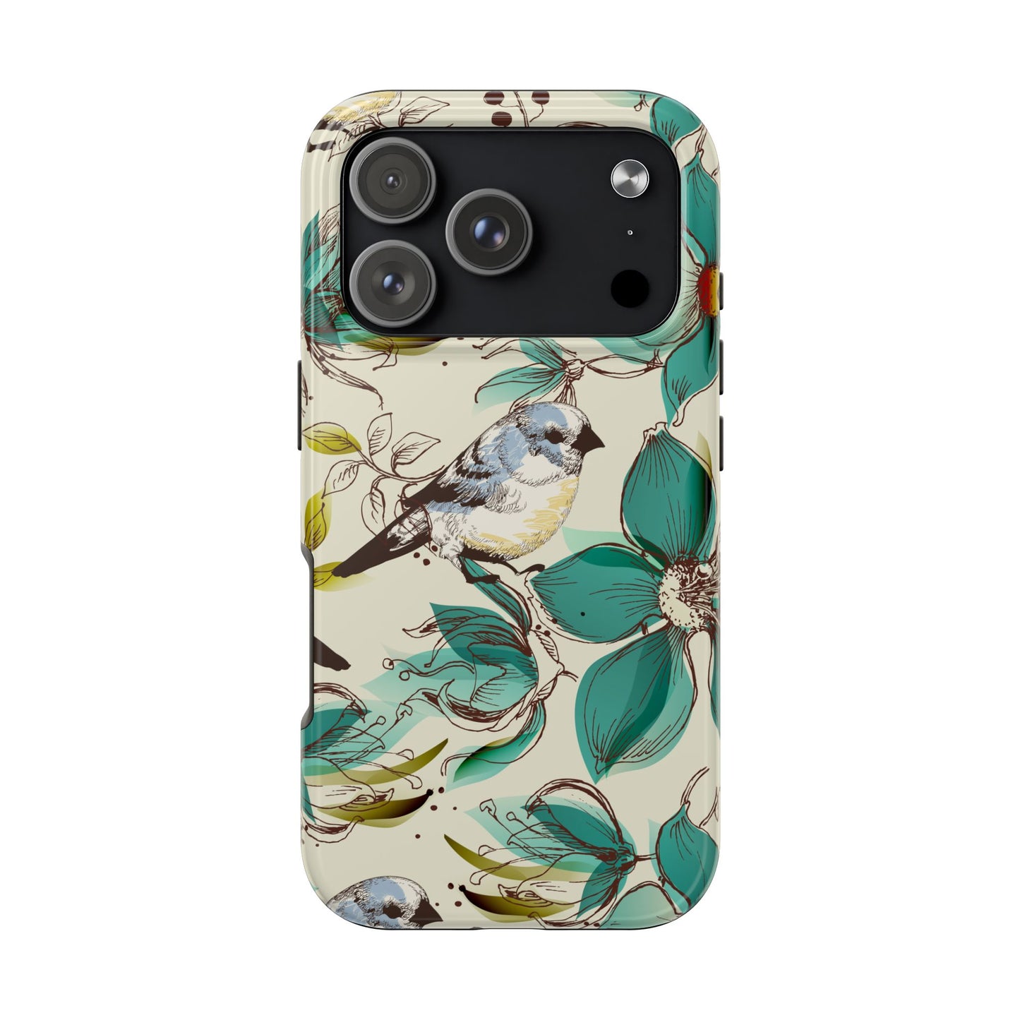 Tough Phone Case — Teal Floral & Songbird Protective Phone Cover