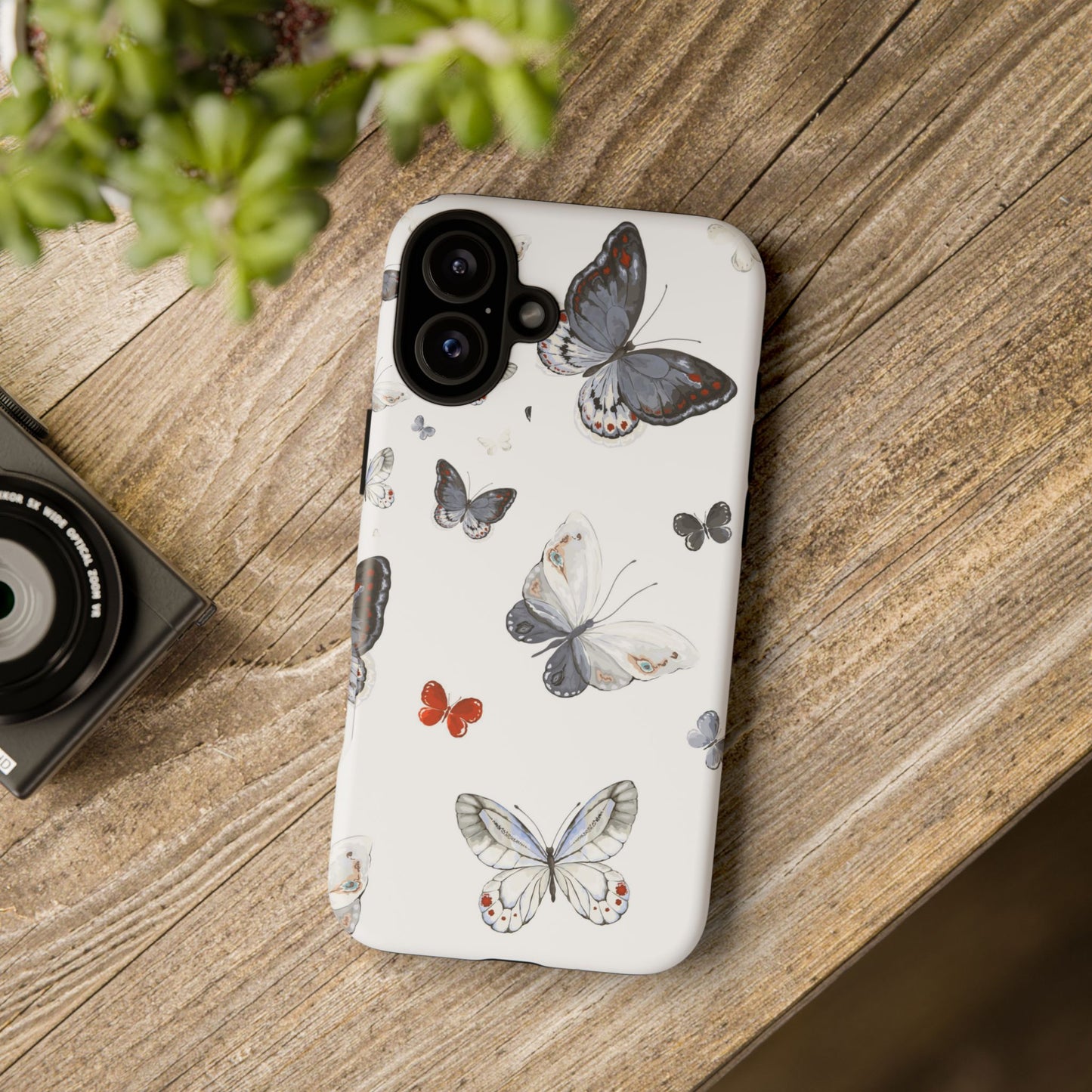 Butterfly Pattern Tough Phone Case — Delicate Gray & White Butterflies