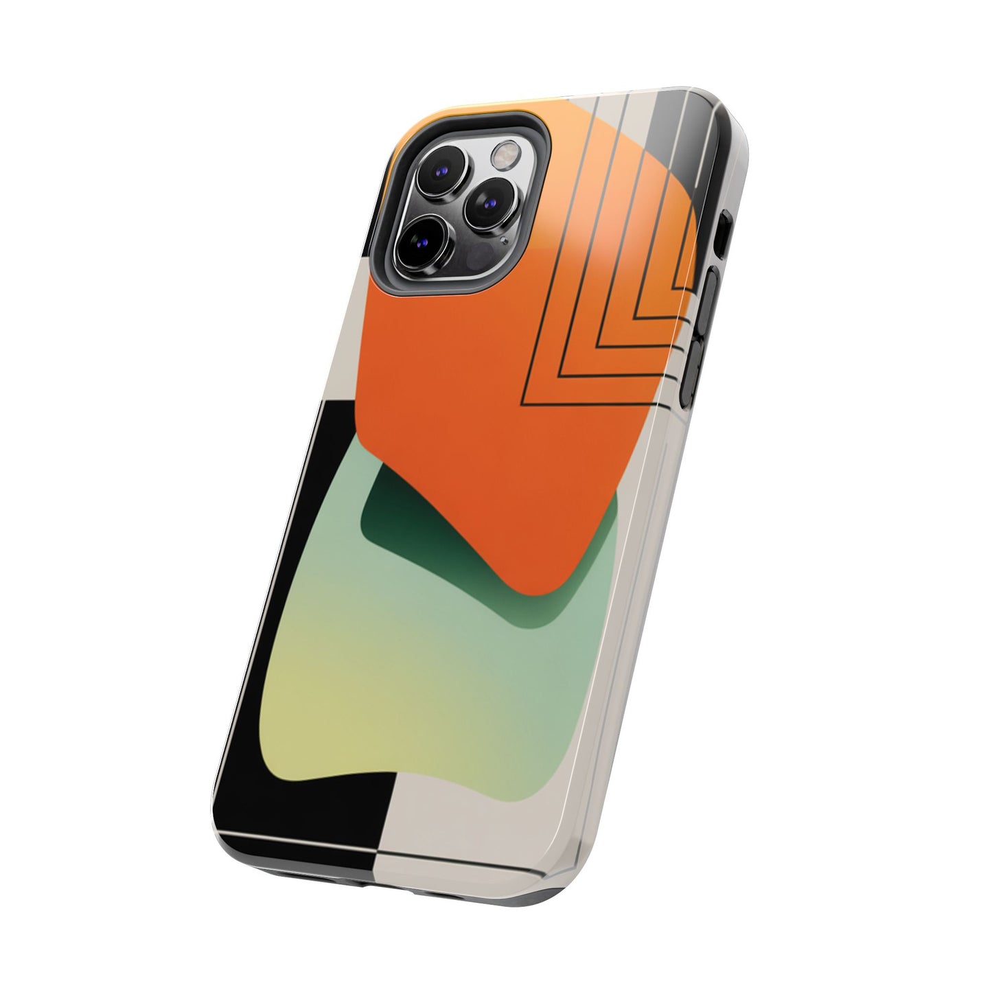 Abstract Geometric Tough Phone Case — Bold Orange & Green Modern Design
