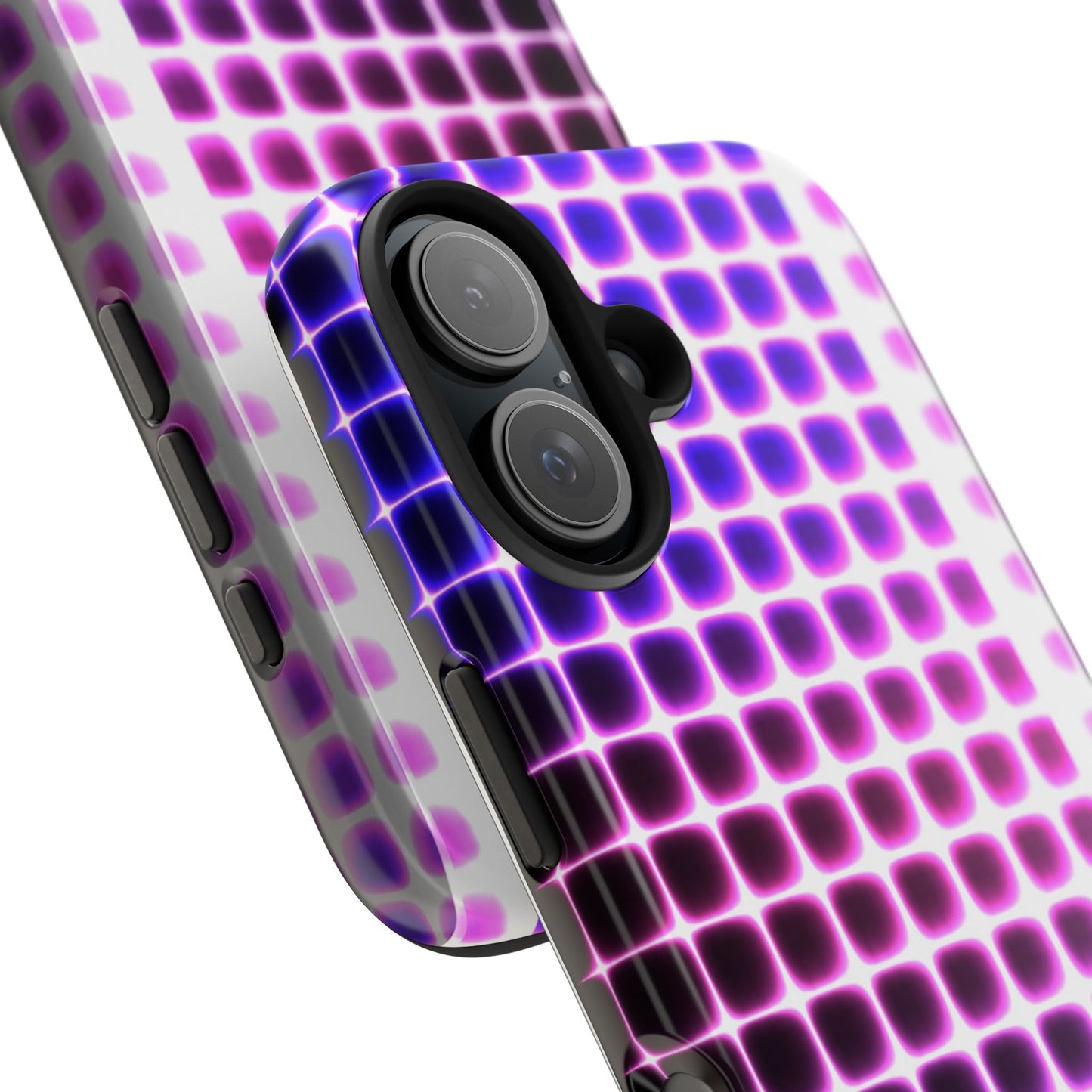 Purple Neon Grid Tough Phone Case — Retro Disco Pixel Pattern