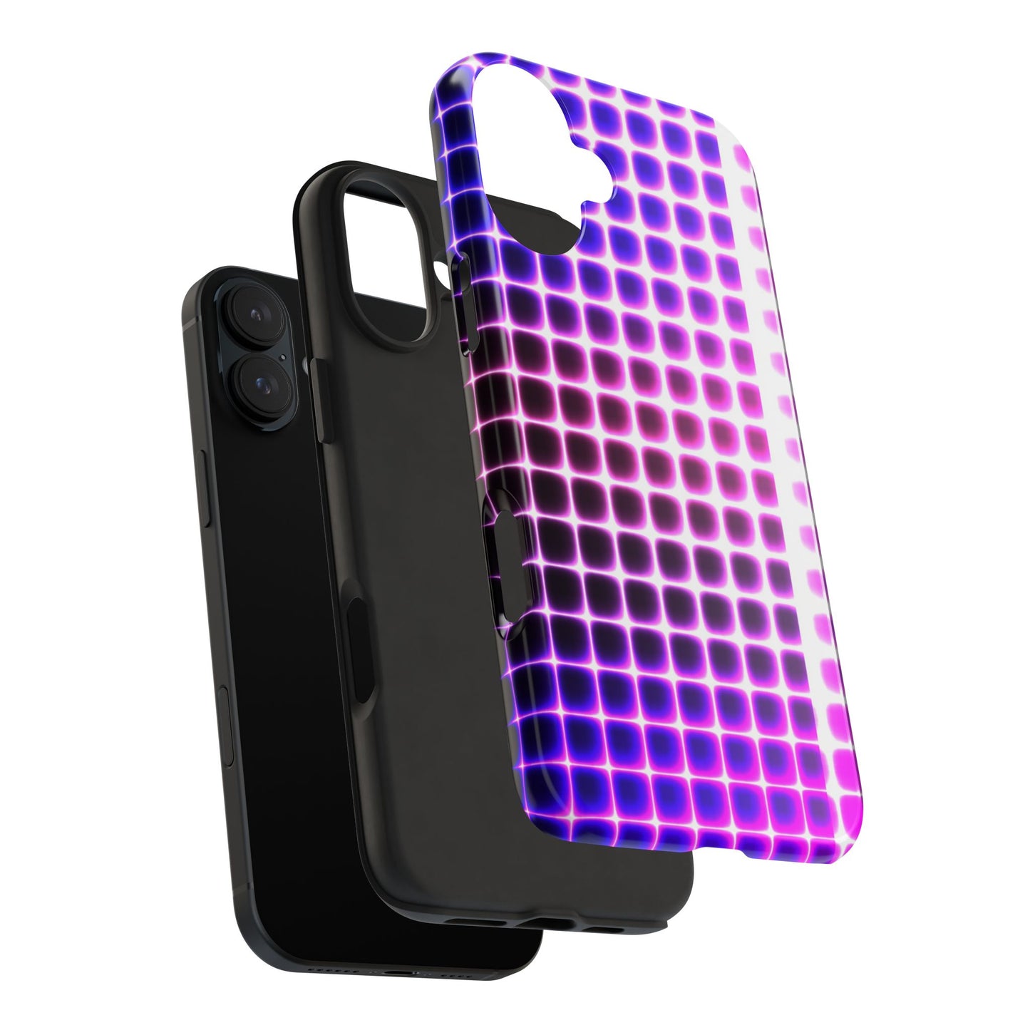 Purple Neon Grid Tough Phone Case — Retro Disco Pixel Pattern