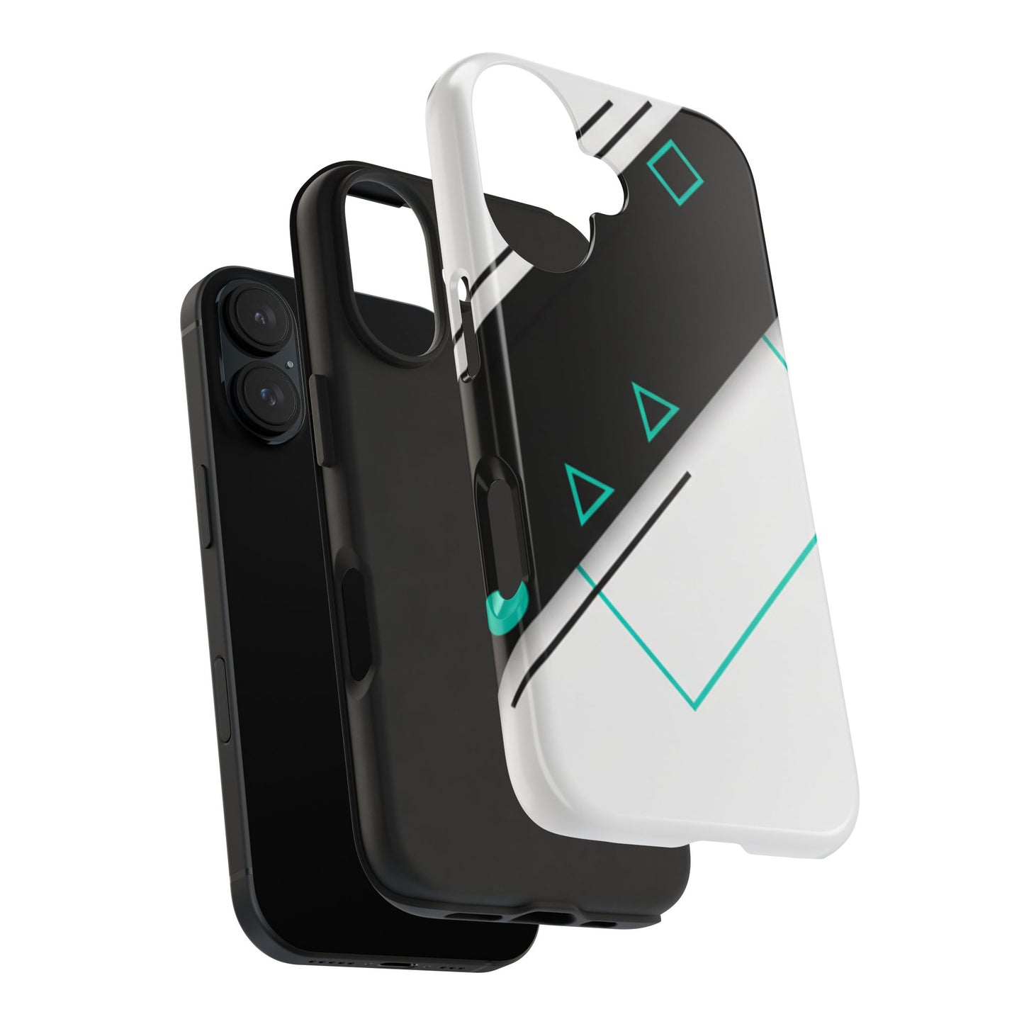 Tough Phone Case — Geometric Black & Teal Protective Cover