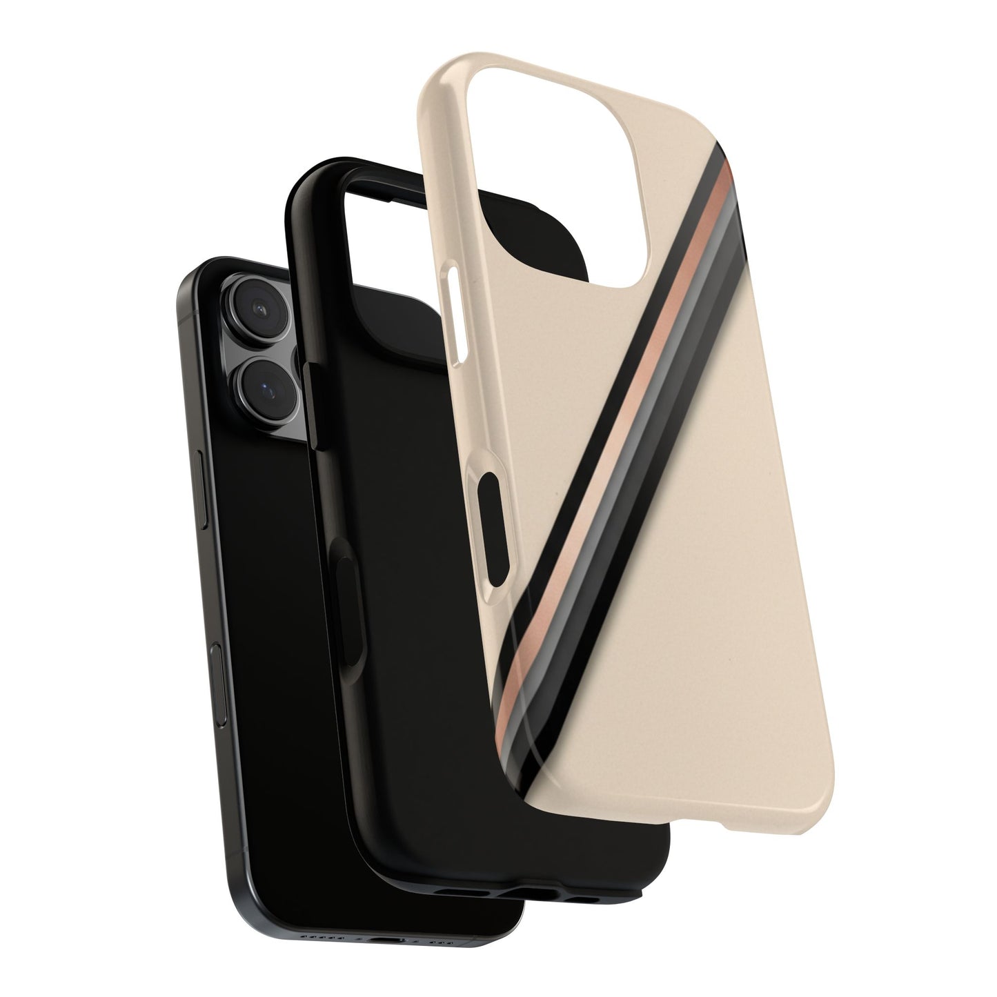 Minimal Diagonal Stripe Tough Phone Case — Protective Beige & Black Design