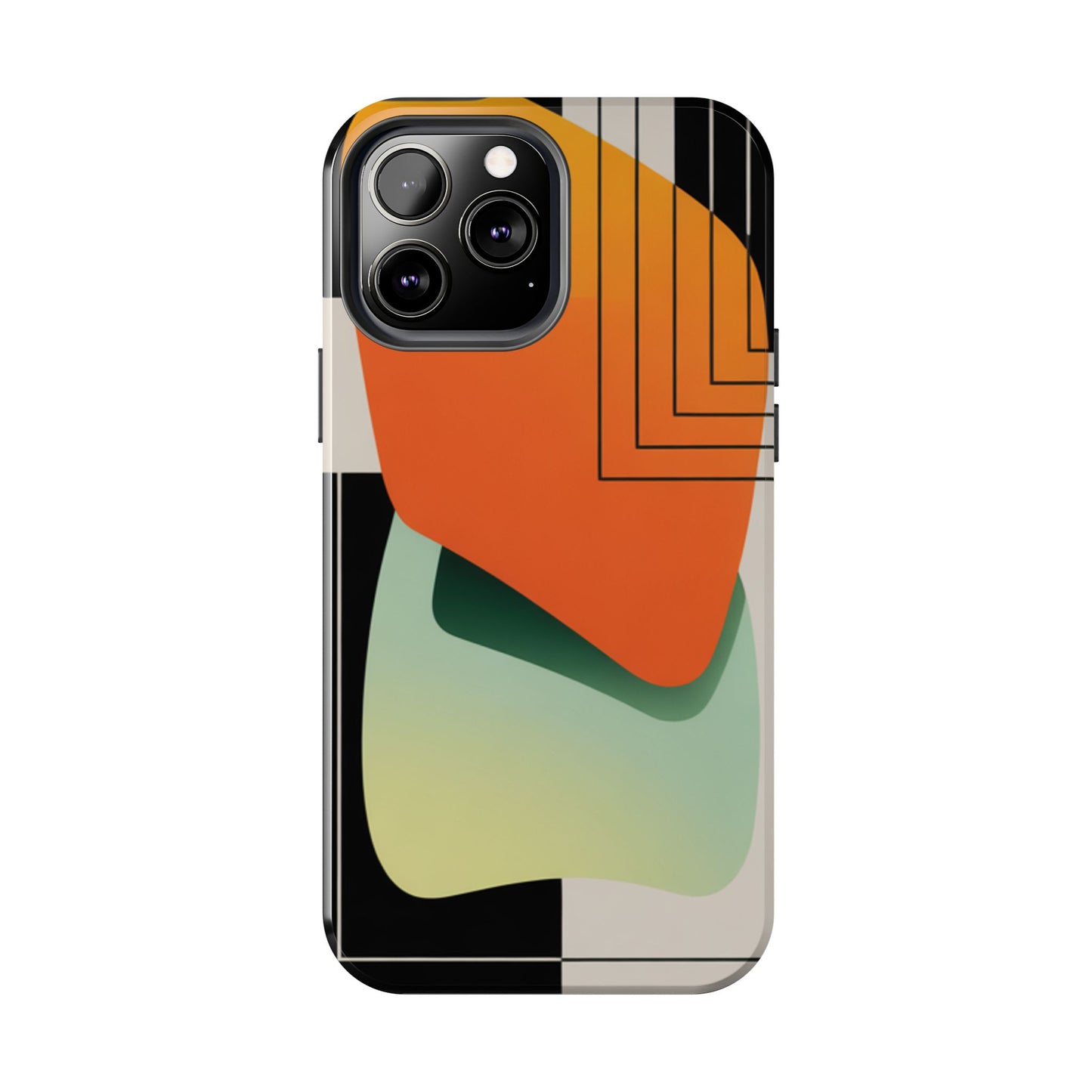 Abstract Geometric Tough Phone Case — Bold Orange & Green Modern Design