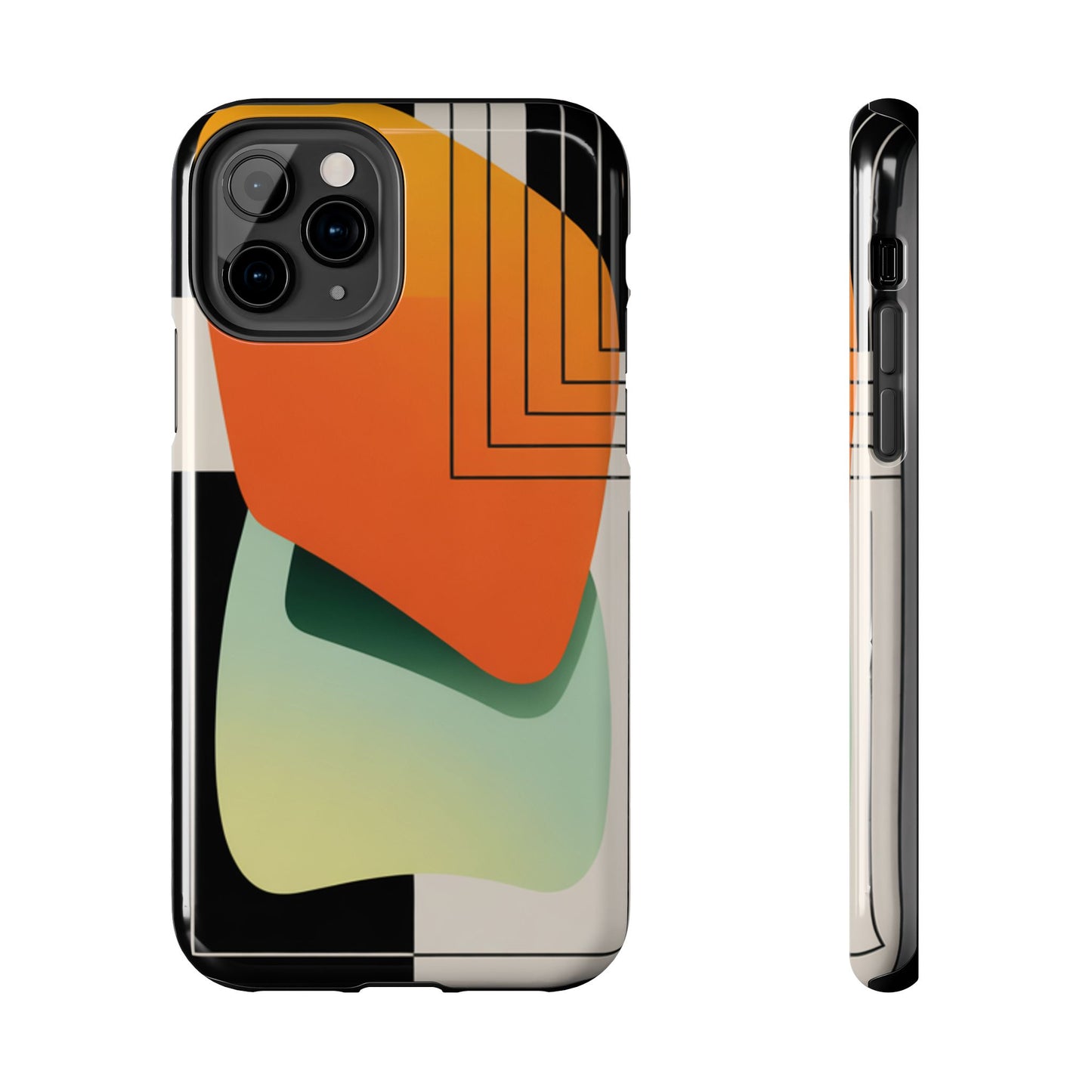 Abstract Geometric Tough Phone Case — Bold Orange & Green Modern Design
