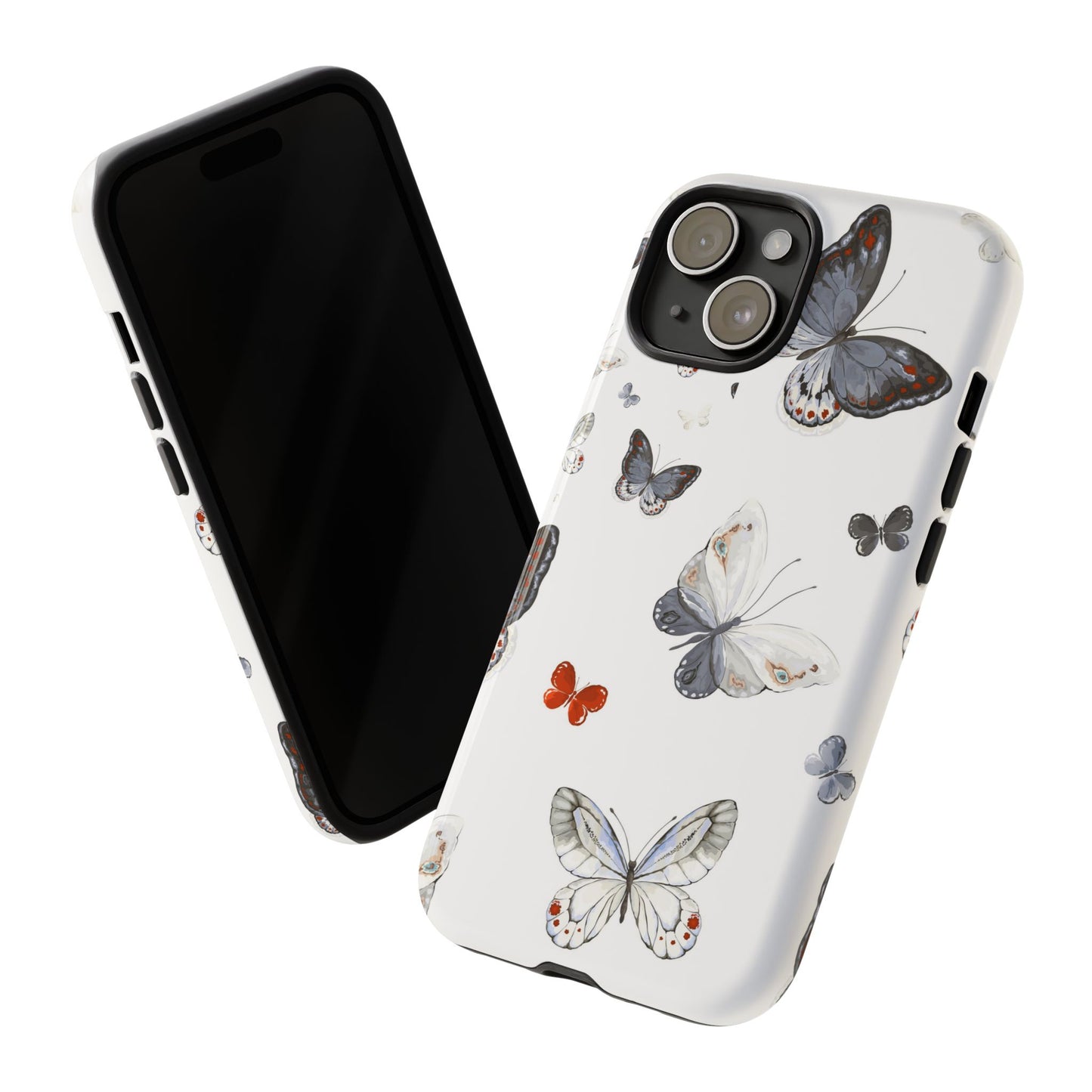 Butterfly Pattern Tough Phone Case — Delicate Gray & White Butterflies