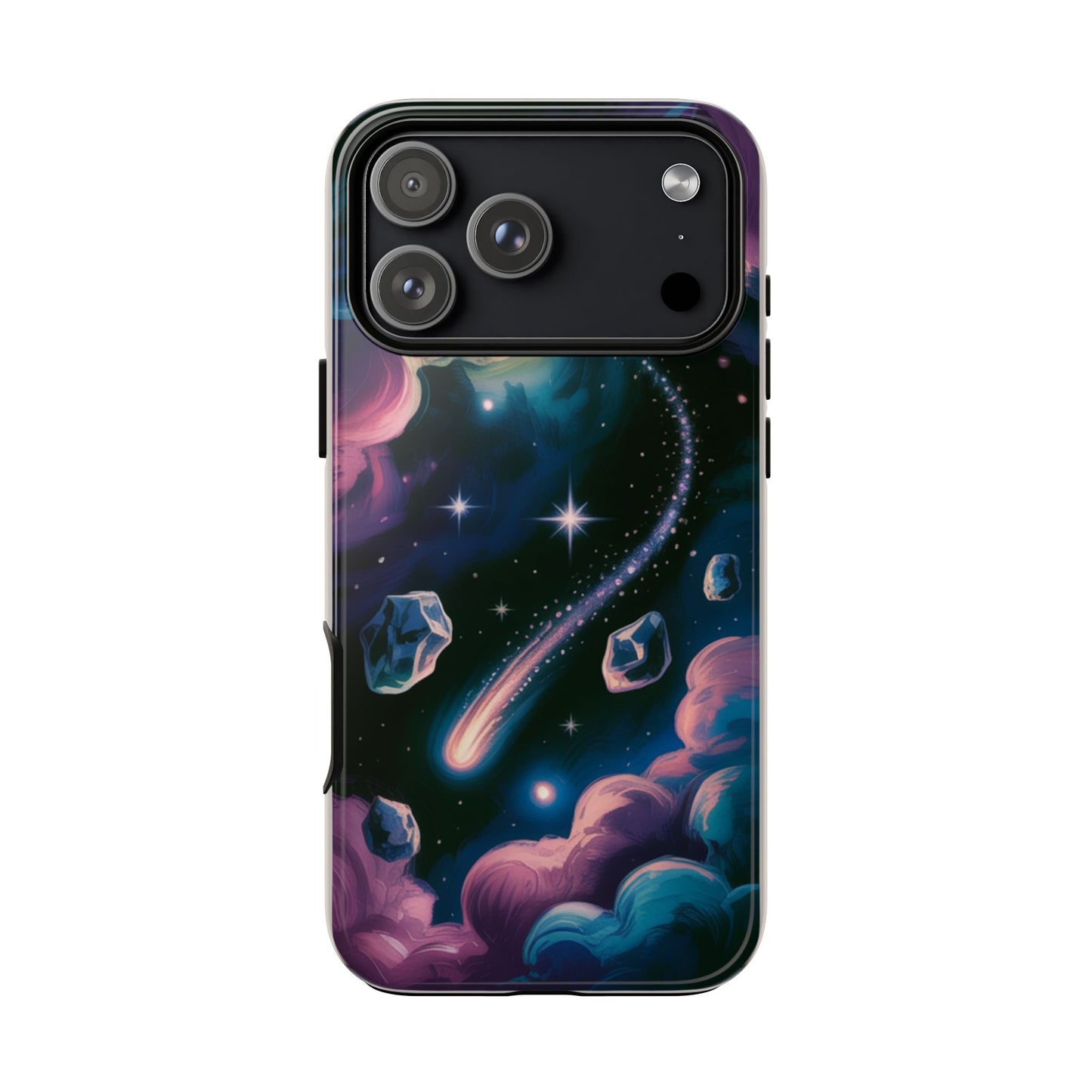 Celestial Meteor Shower phone case | space sky comet, stars & pastel clouds
