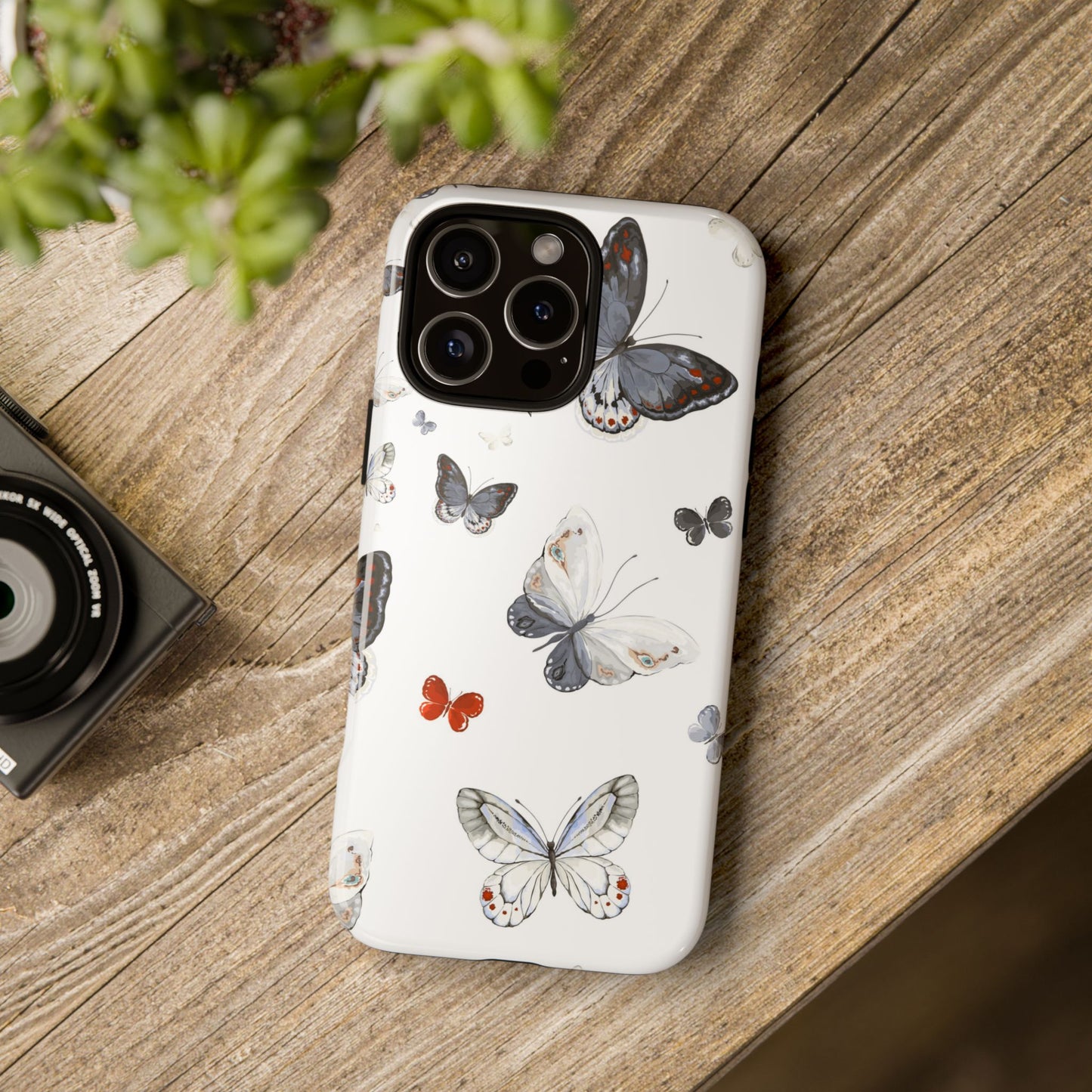 Butterfly Pattern Tough Phone Case — Delicate Gray & White Butterflies