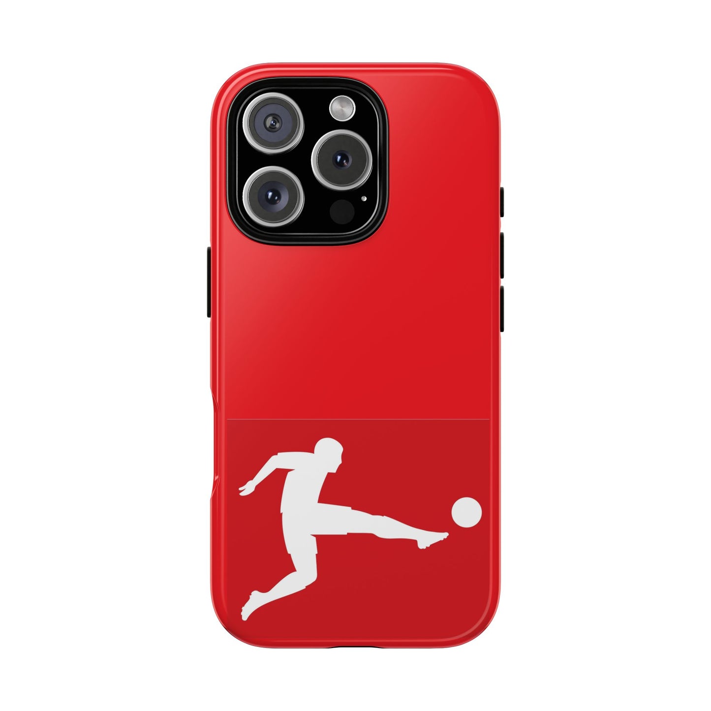 Soccer Player Tough Case — Protective Red Phone Case with Kicking Silhouette