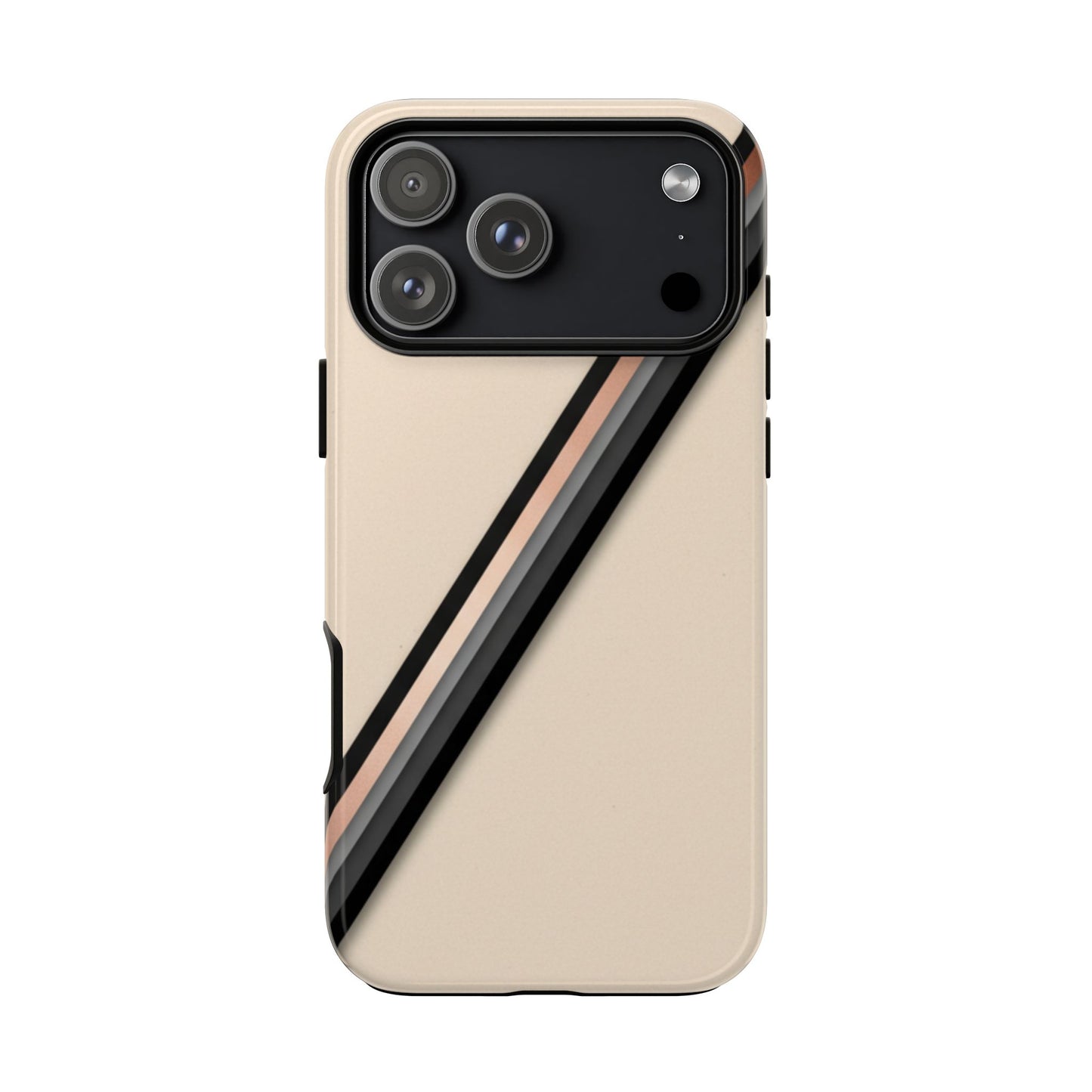 Minimal Diagonal Stripe Tough Phone Case — Protective Beige & Black Design