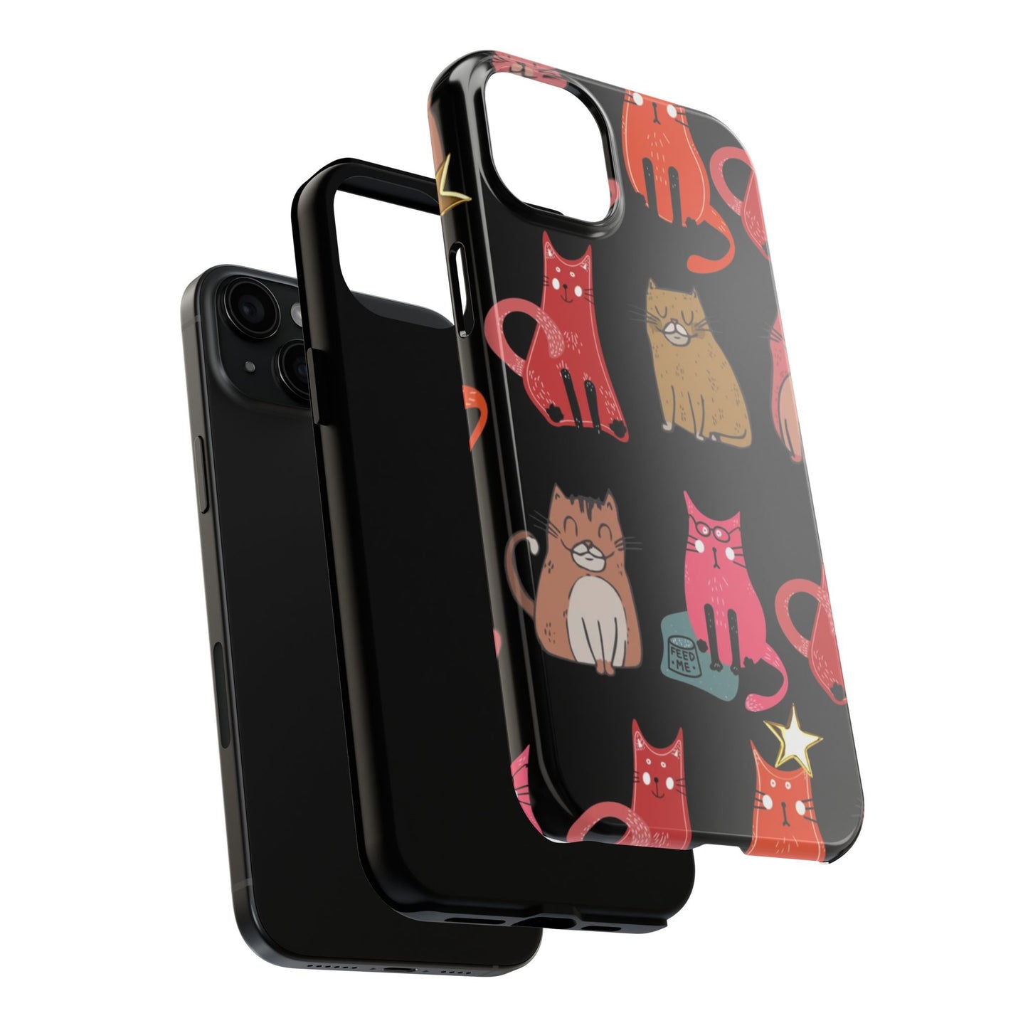 Starry Black Cats Tough Phone Case — Protective iPhone Case with Celestial Cat Pattern