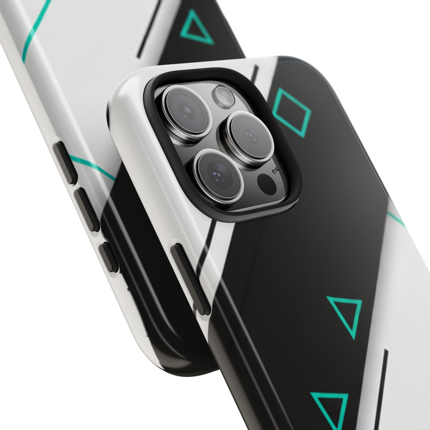 Tough Phone Case — Geometric Black & Teal Protective Cover