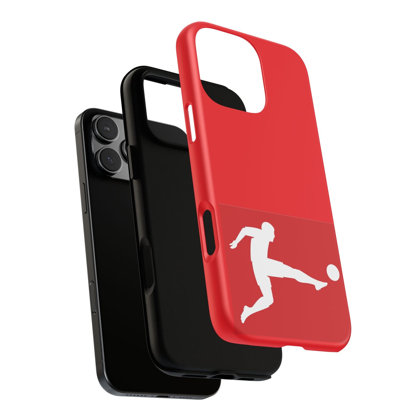 Soccer Player Tough Case — Protective Red Phone Case with Kicking Silhouette