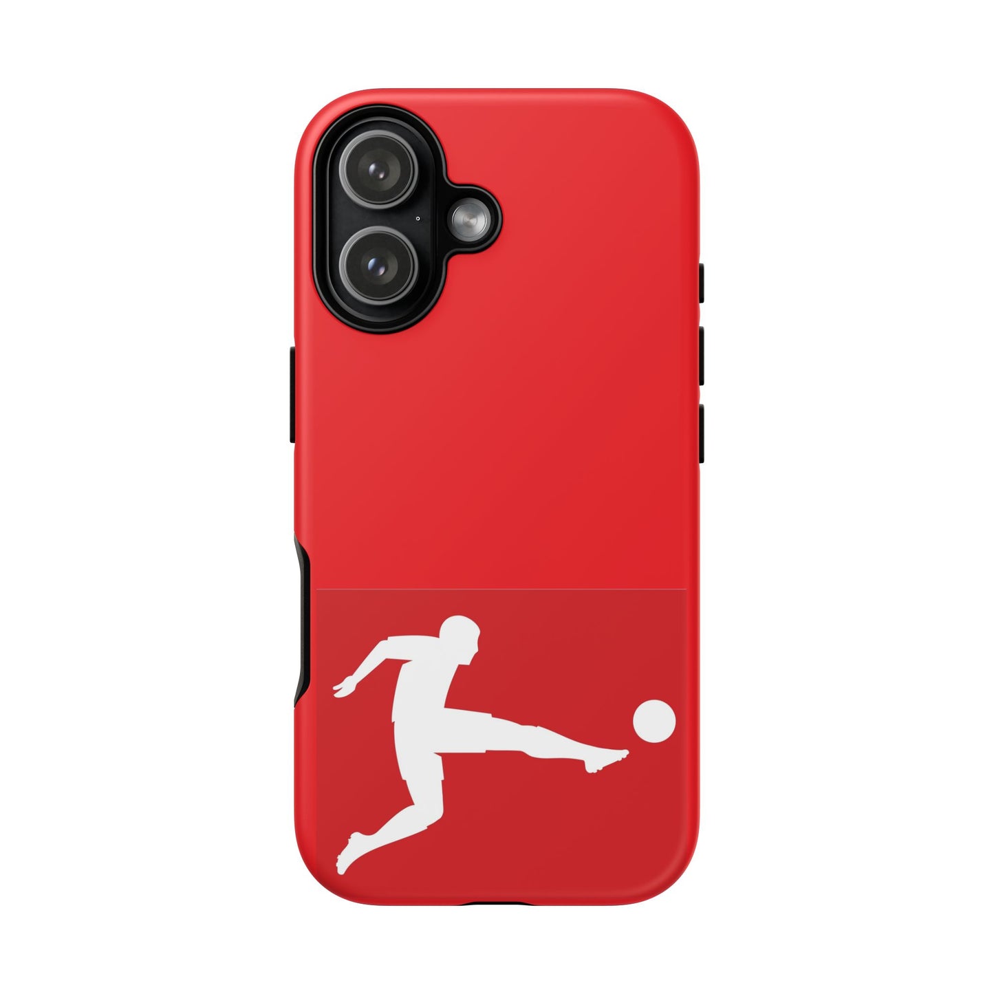 Soccer Player Tough Case — Protective Red Phone Case with Kicking Silhouette