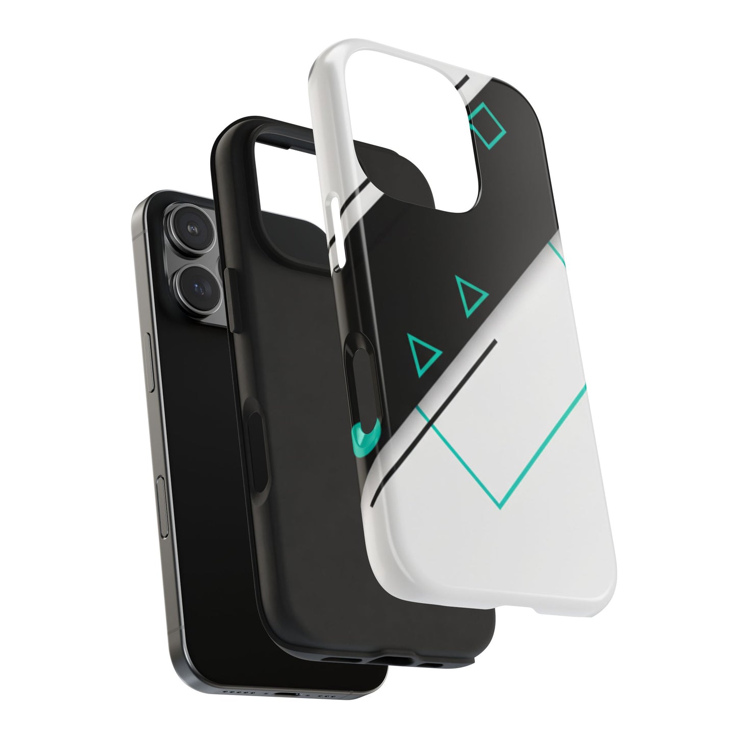 Tough Phone Case — Geometric Black & Teal Protective Cover