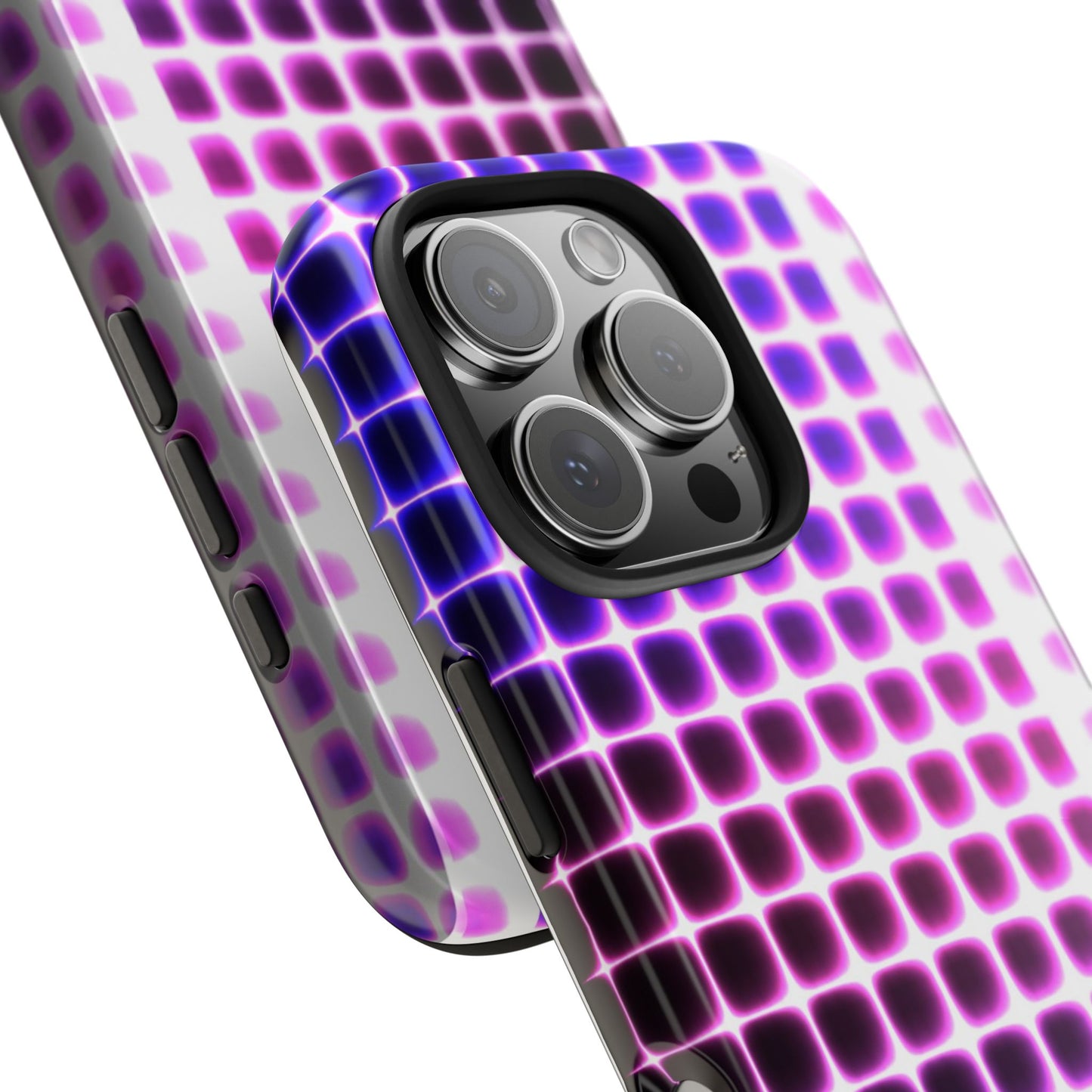 Purple Neon Grid Tough Phone Case — Retro Disco Pixel Pattern