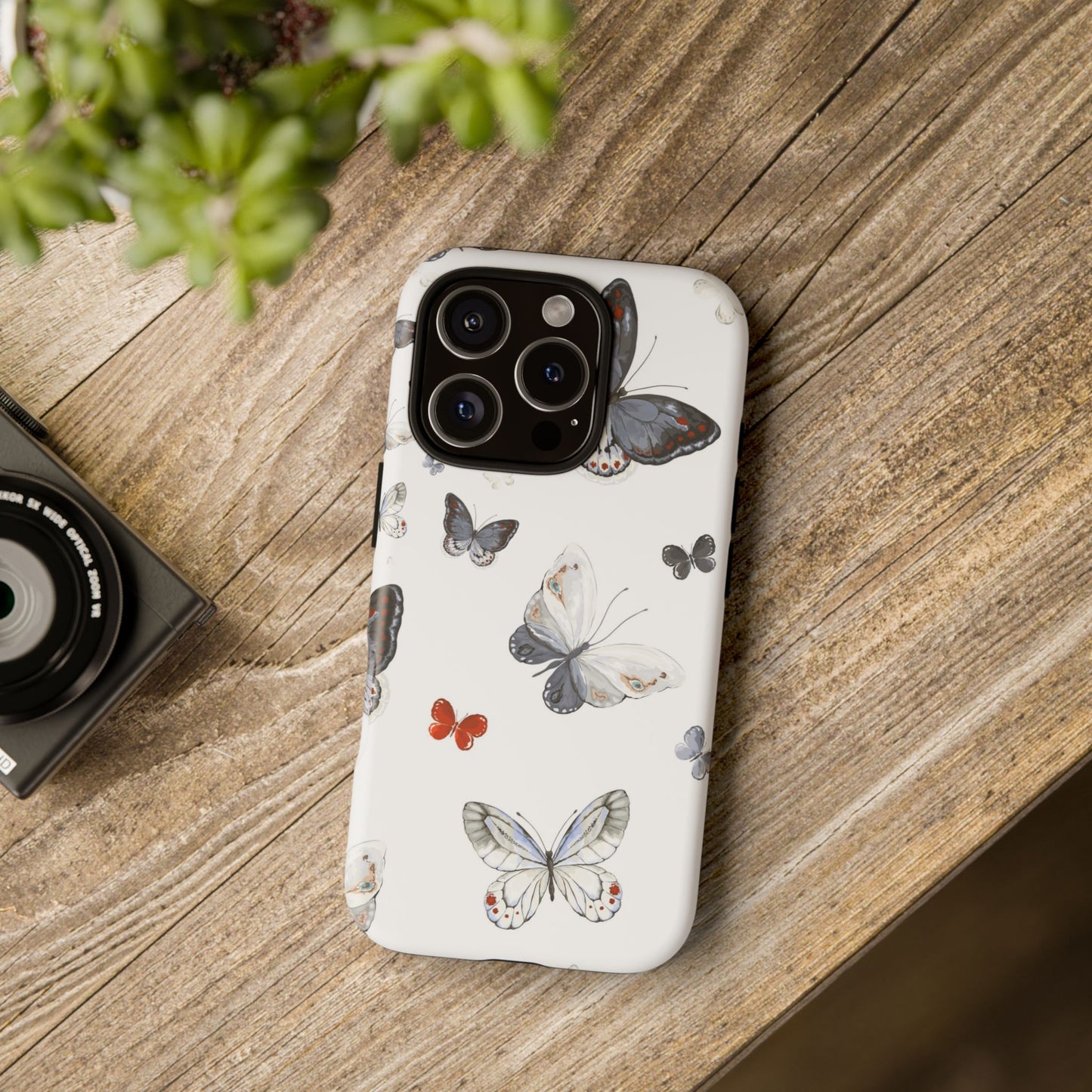 Butterfly Pattern Tough Phone Case — Delicate Gray & White Butterflies