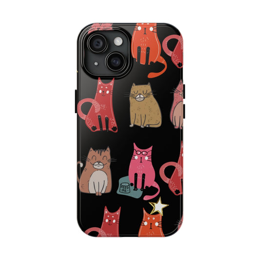 Starry Black Cats Tough Phone Case — Protective iPhone Case with Celestial Cat Pattern